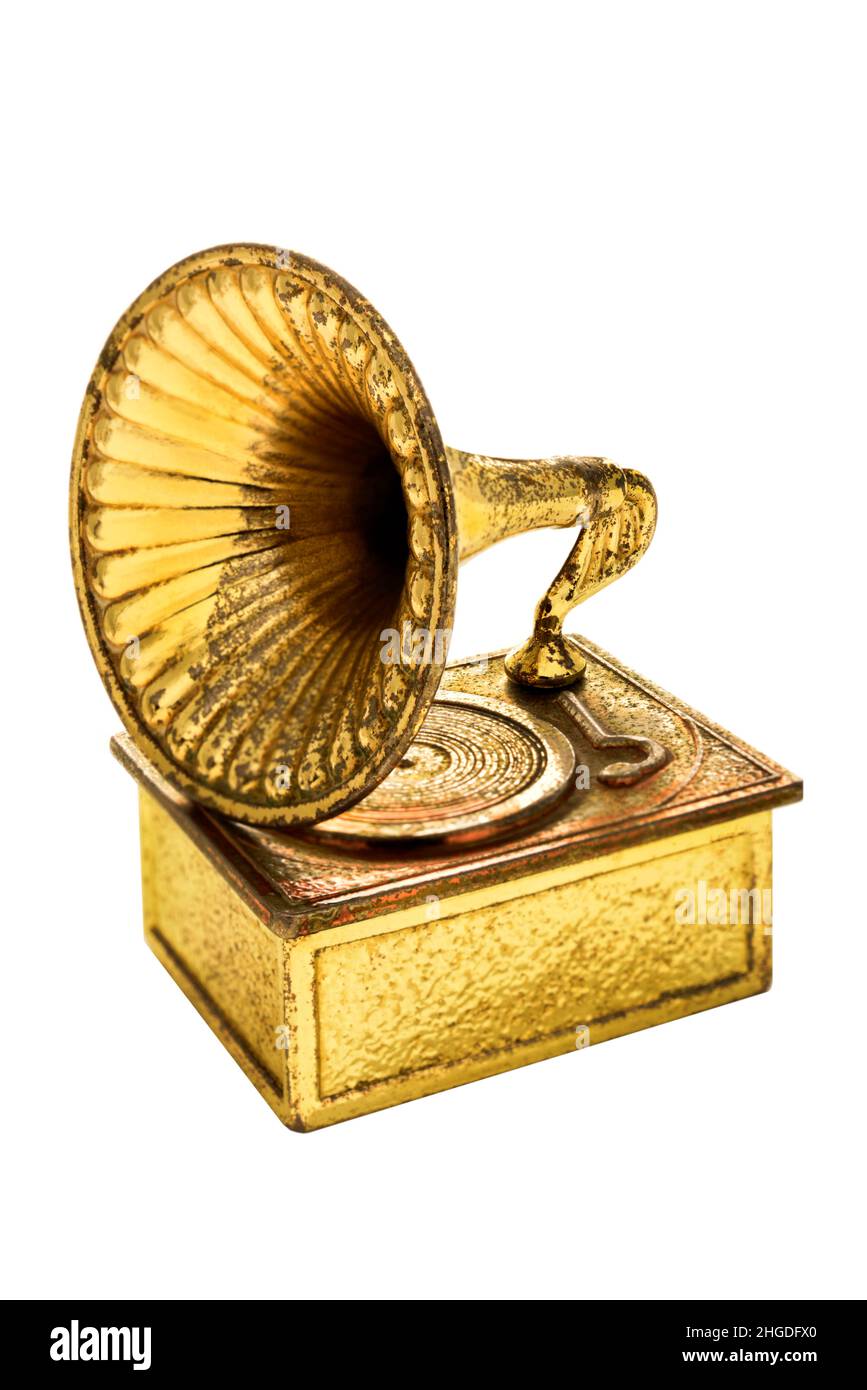 small brass model of vintage record player Stock Photo