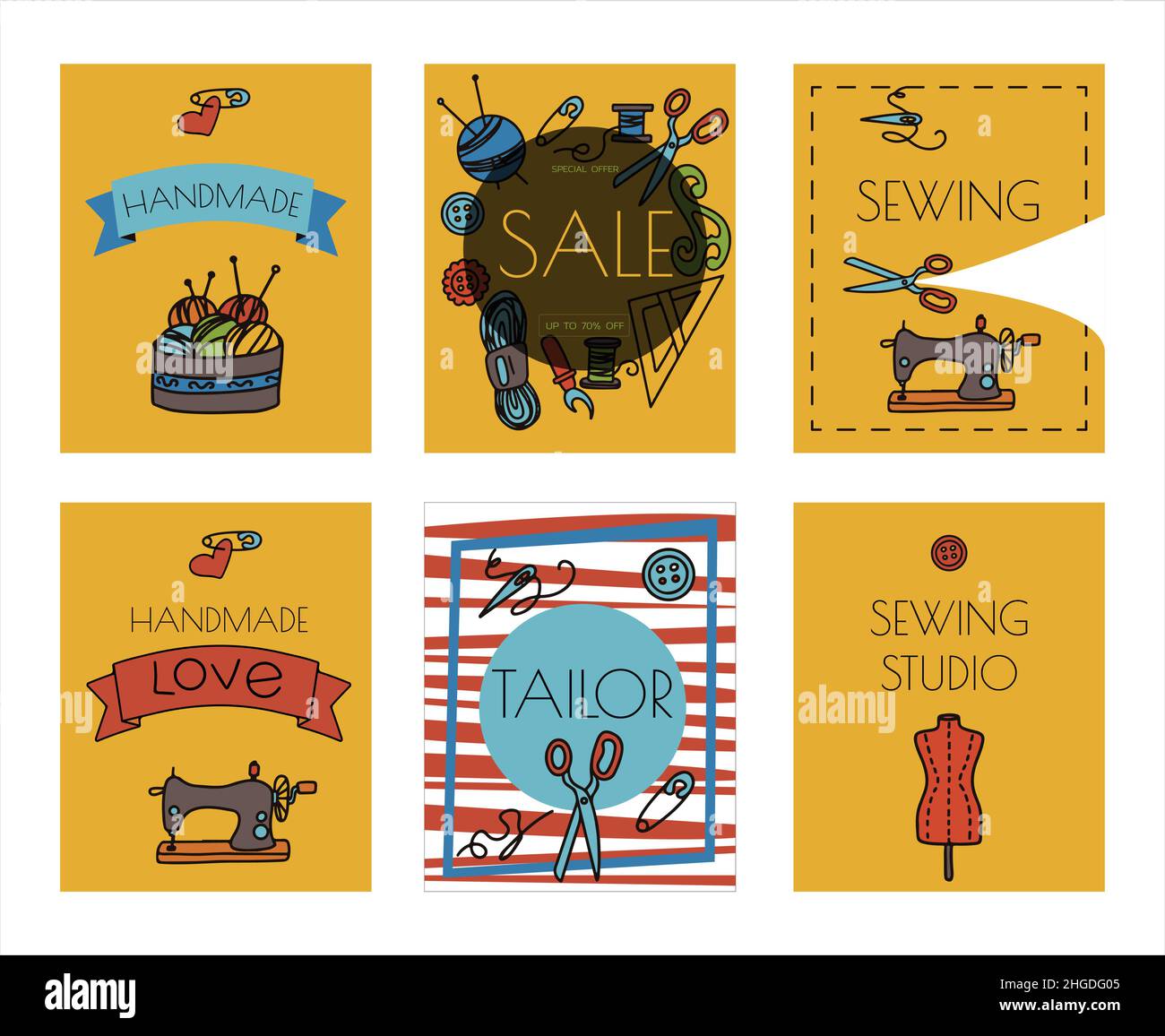 Vector doodle sewing banners. Vector tailoring tools icons. Sewing ...