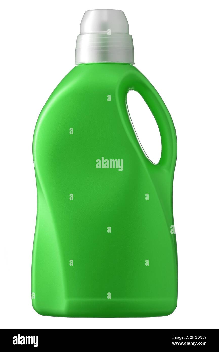 Plastic bottle of green color with a handle isolated on a ...
