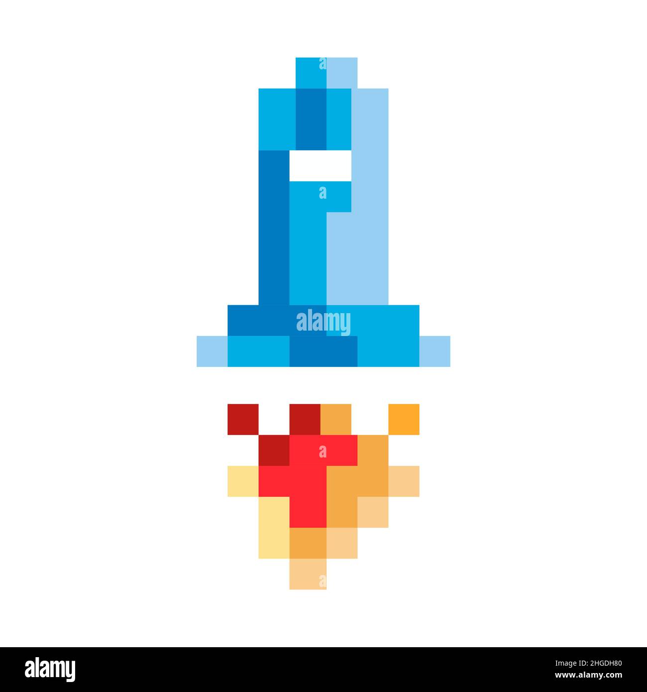 Pixel art rocket launch. Spaceship icon in retro style. Isolated vector illustration Stock Vector Image & Art - Alamy