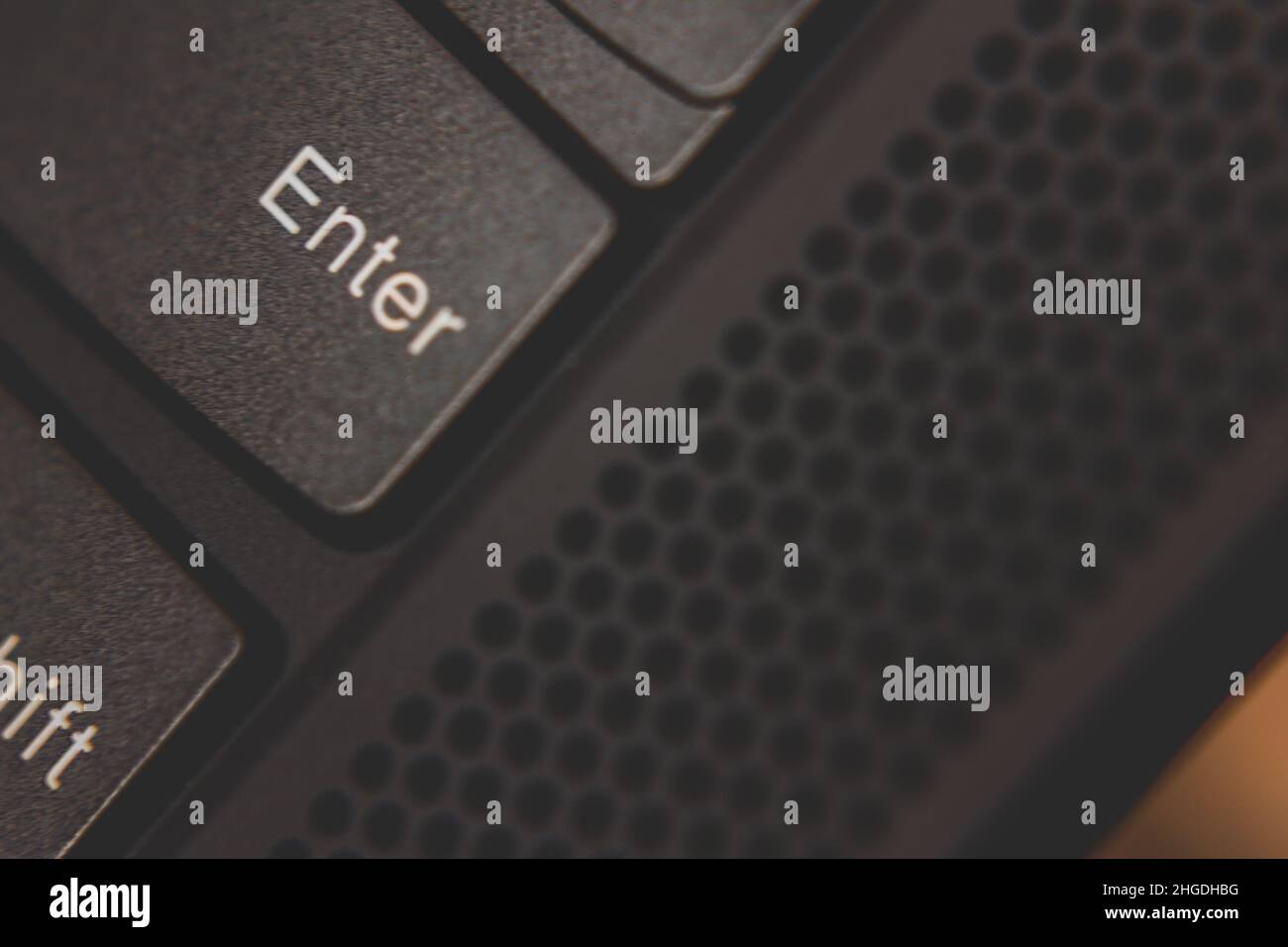 Close up shot of the enter key on a laptop computer keyboard Stock ...