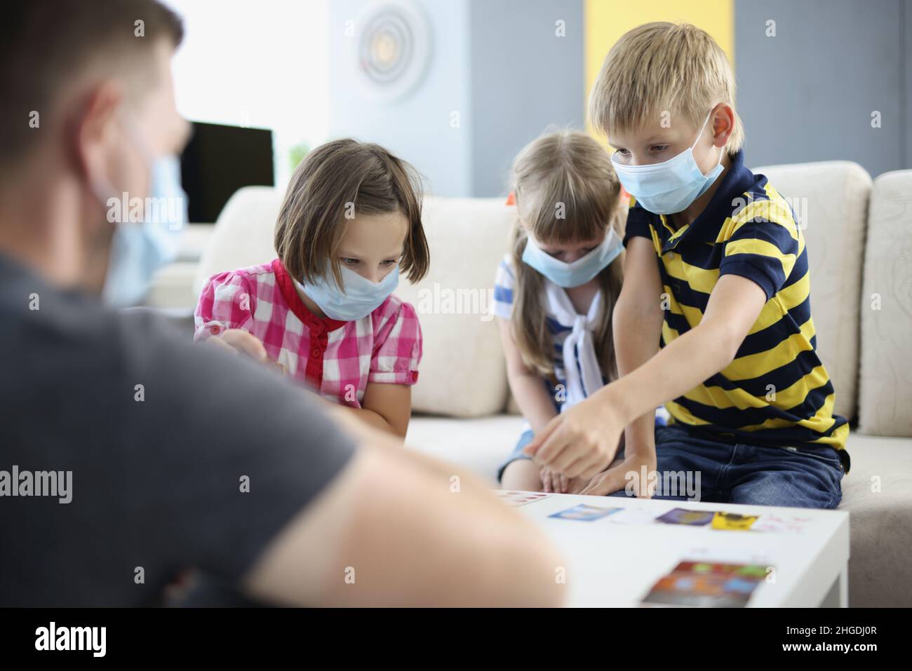 Children wearing face mask, virus spread in kindergarten, covid spread