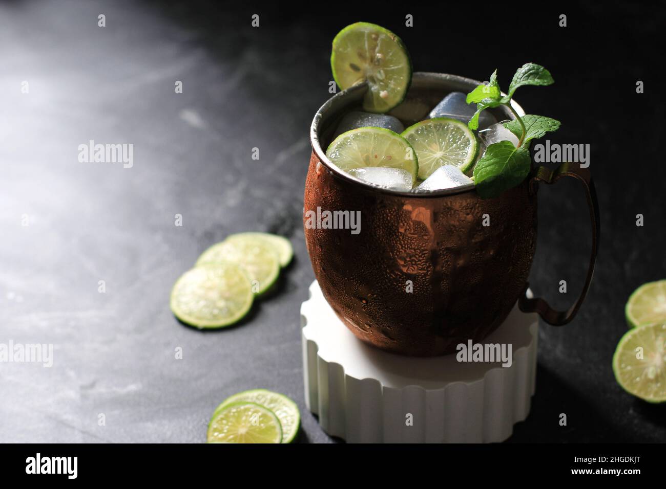Frosty Moscow Mule cocktail with Ginger Beer and Vodka and chili pepper Stock Photo