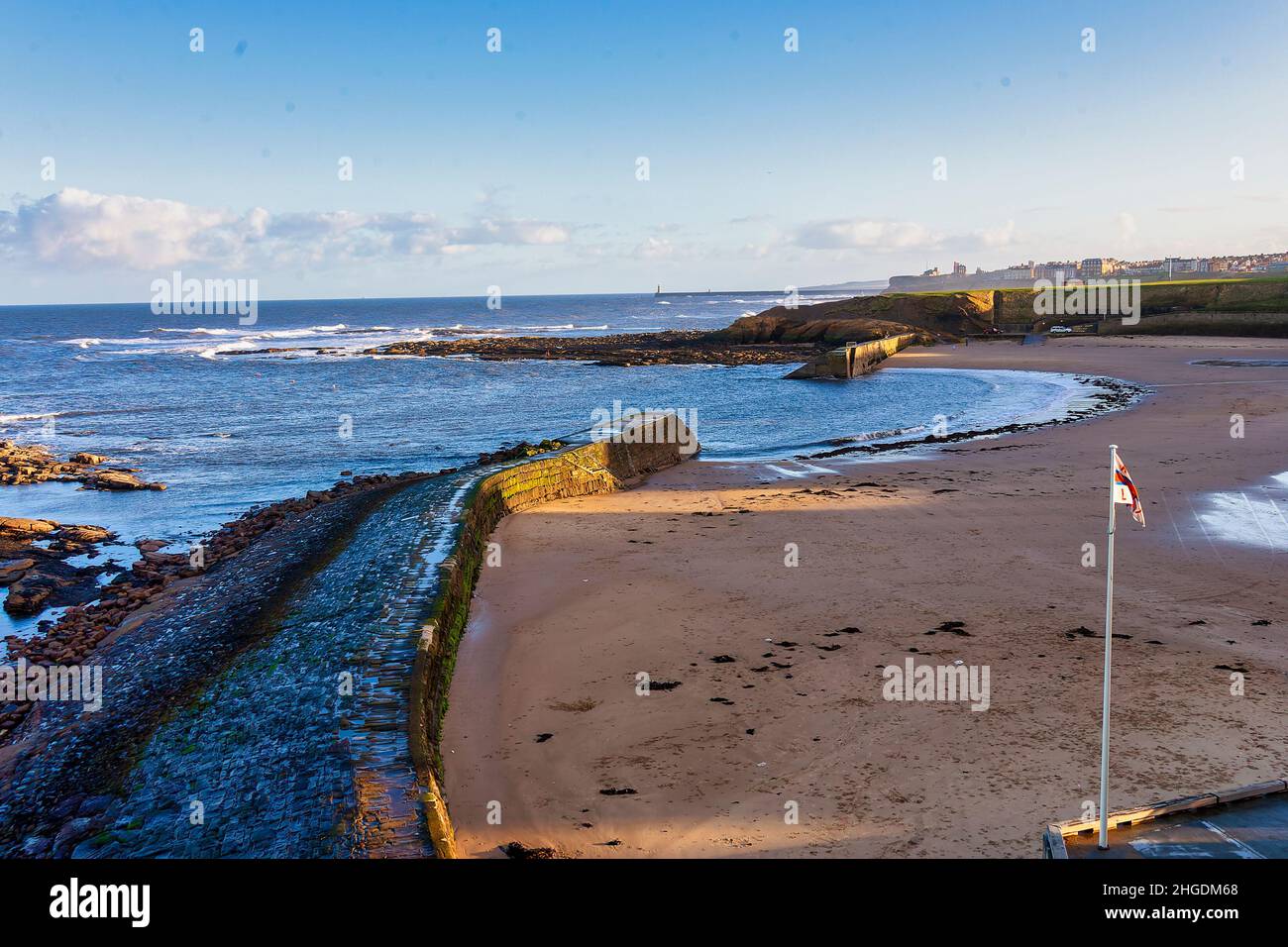 Early morning at Browns Bay, Cullercoats, England Stock Photo