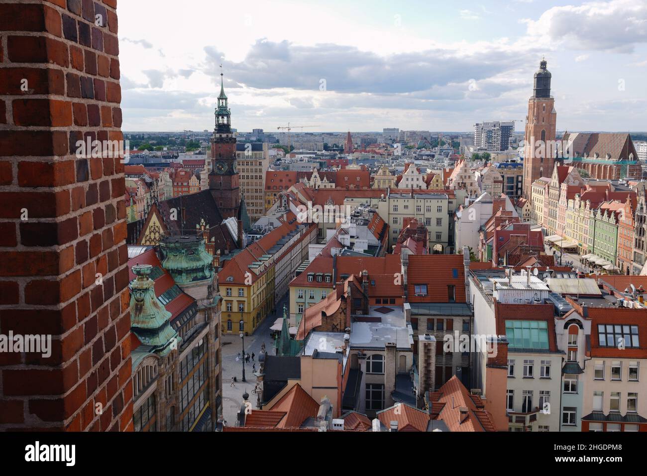 Market Square (Rynek), viewed from the Bridge of Penitents at the top of St. Mary Magdalene Church, Wrocław, Lower Silesia, Poland, August 2021 Stock Photo