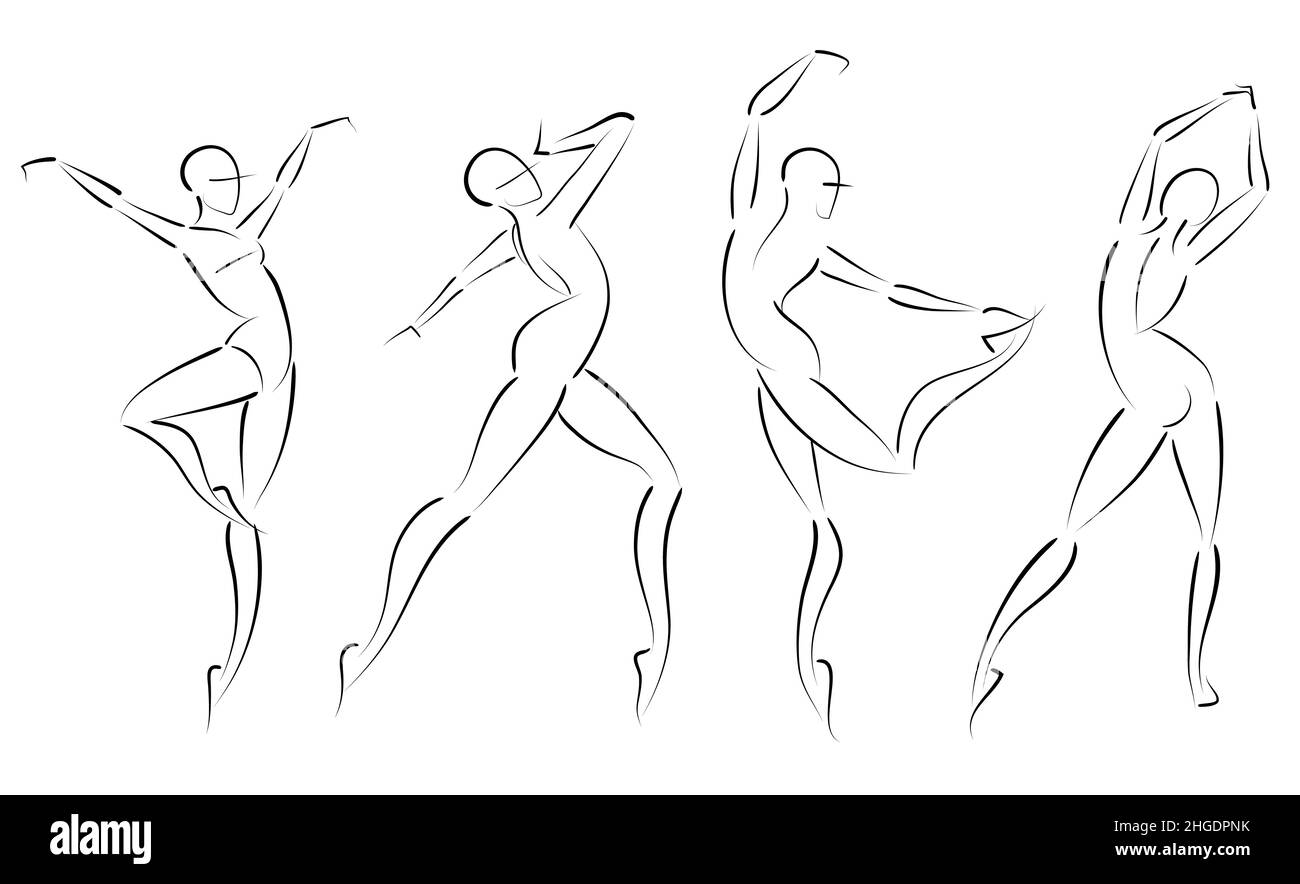 Beautiful ballerina characters posing and dancing Vector Image