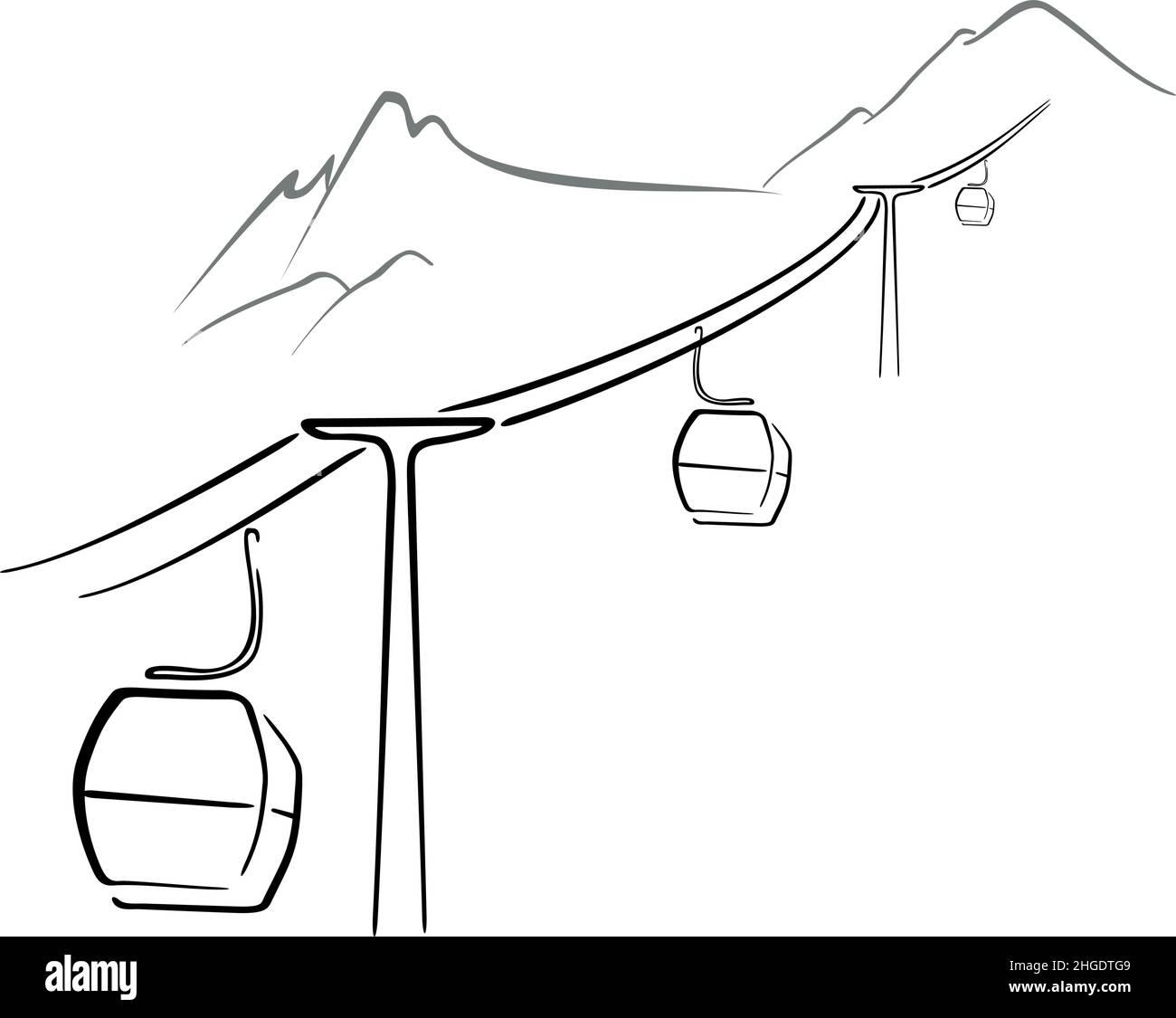 Cable car going to mountain peak Stock Vector