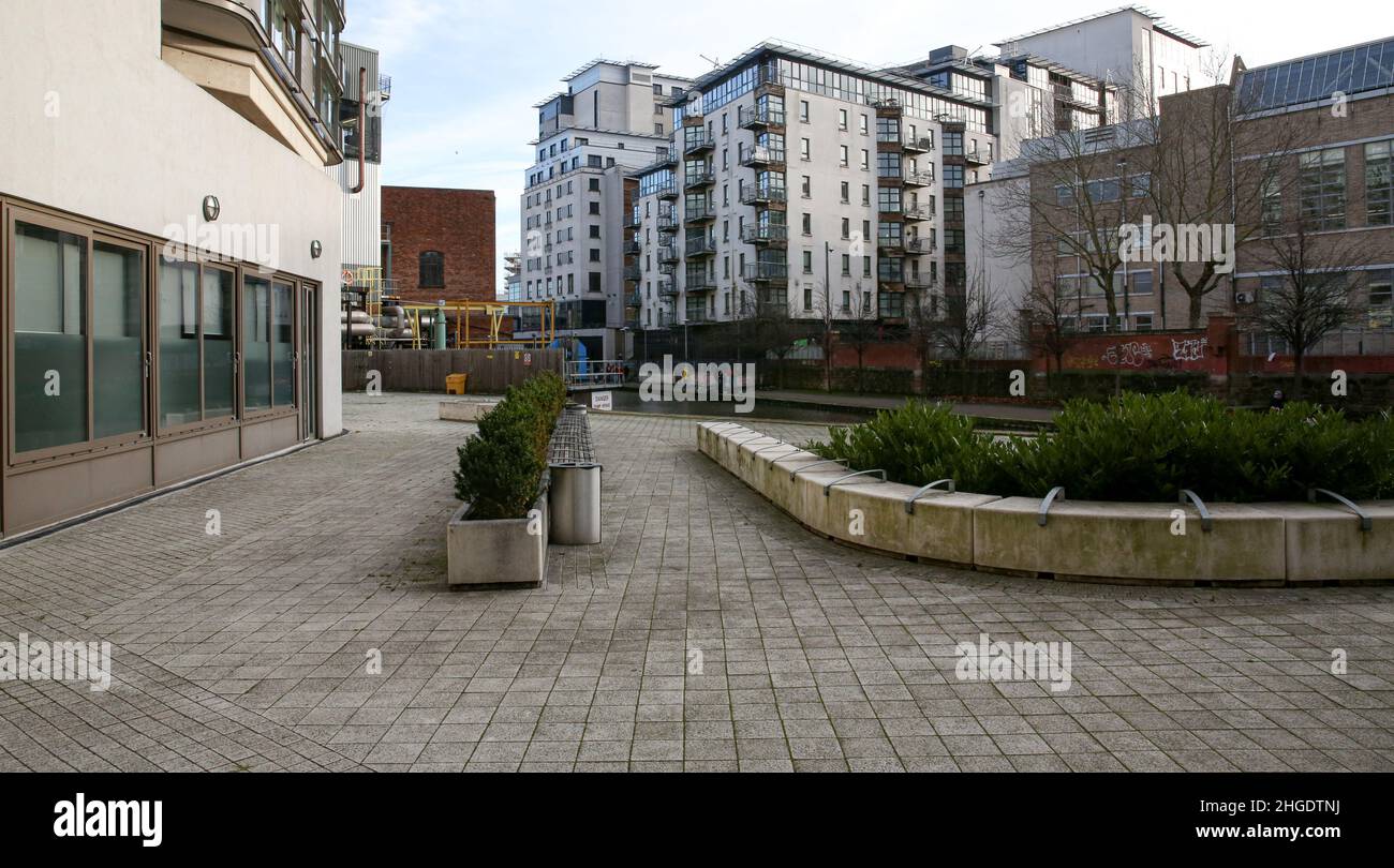 A plaza by the canal in Nottingham city centre. Stock Photo