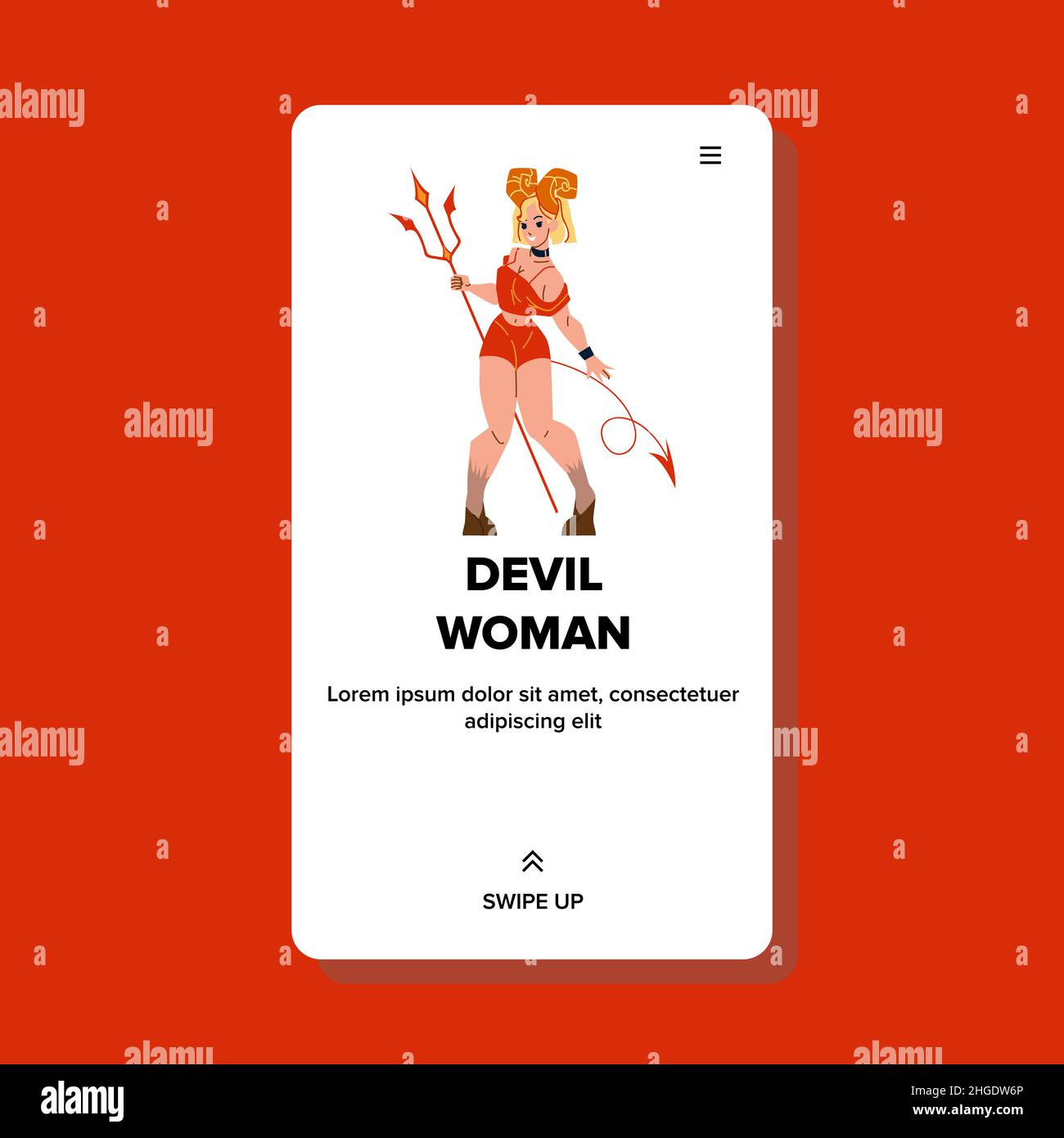 Devil Woman With Horns On Head Hold Trident Vector Stock Vector Image