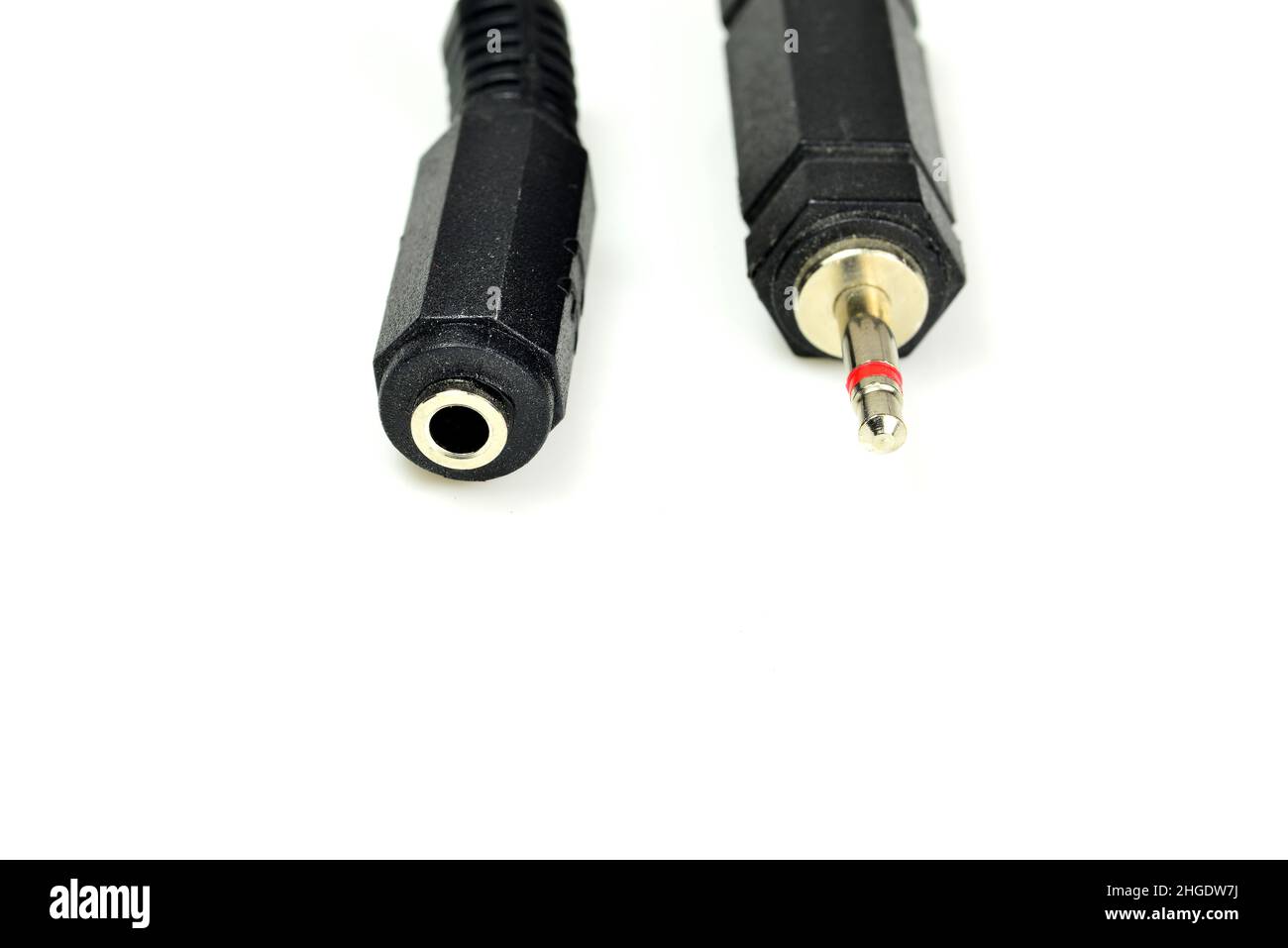 3.5mm phone jack in a closeup, coupling for an extension cable Stock