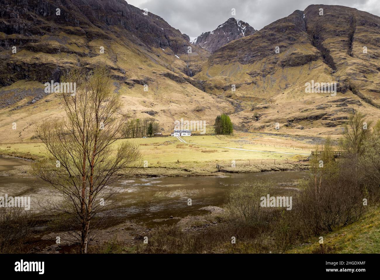 A view of Achnambeithach Cottage Glencoe, Scotland. Stock Photo