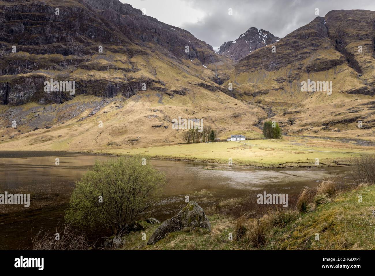 A view of Achnambeithach Cottage Glencoe, Scotland. Stock Photo