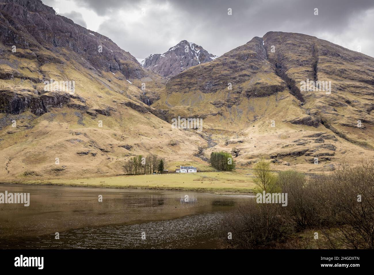 A view of Achnambeithach Cottage Glencoe, Scotland. Stock Photo