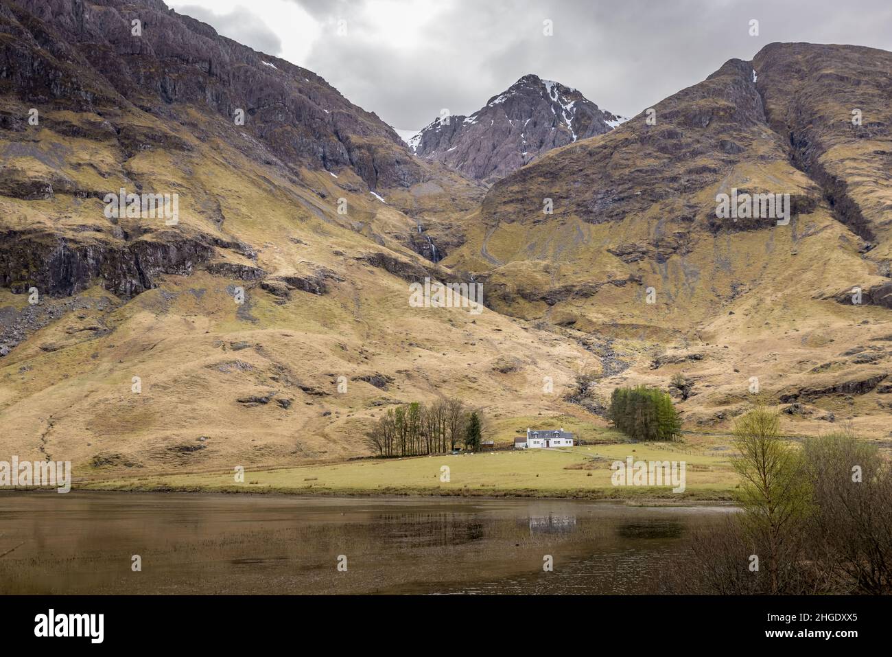 A view of Achnambeithach Cottage Glencoe, Scotland. Stock Photo