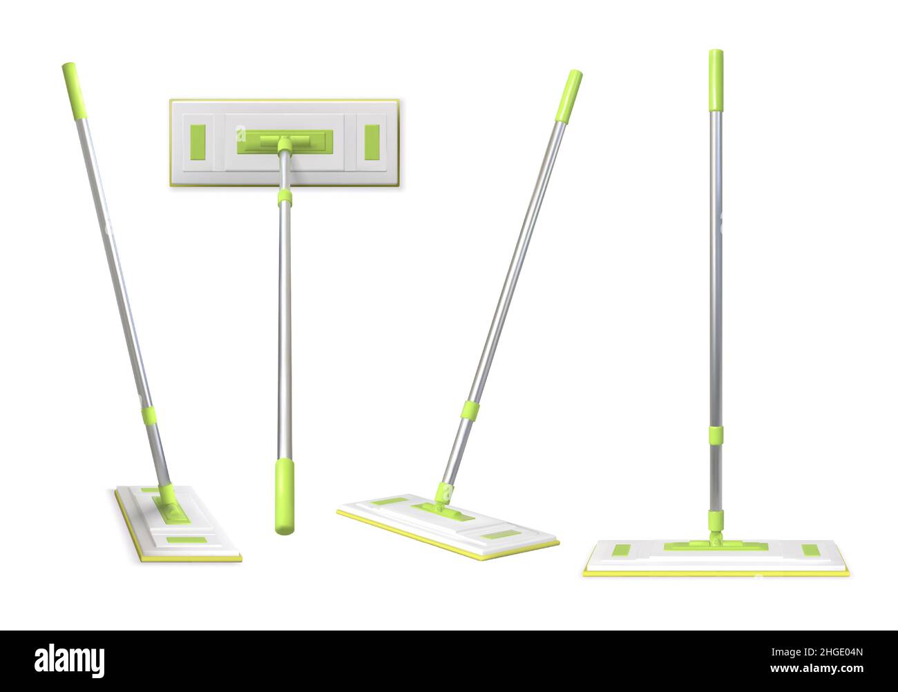 Realistic 3d floor cleaning mop with rag and plastic handle. Home