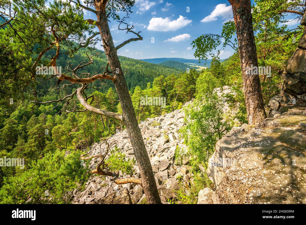 A view of the countryside in The Certova Stena National Nature Reserve, location called as rocky sea in south of the Czech Republic, Europe. Stock Photo