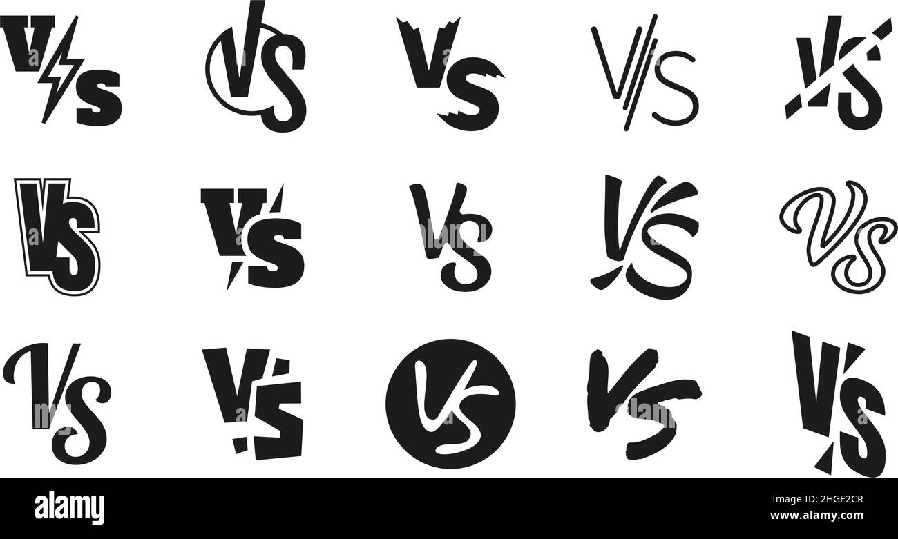 Versus logo designs, vs letters for duel battle icons. Symbol for game, fight challenge or sport match. Competition contest sign vector set Stock Vector