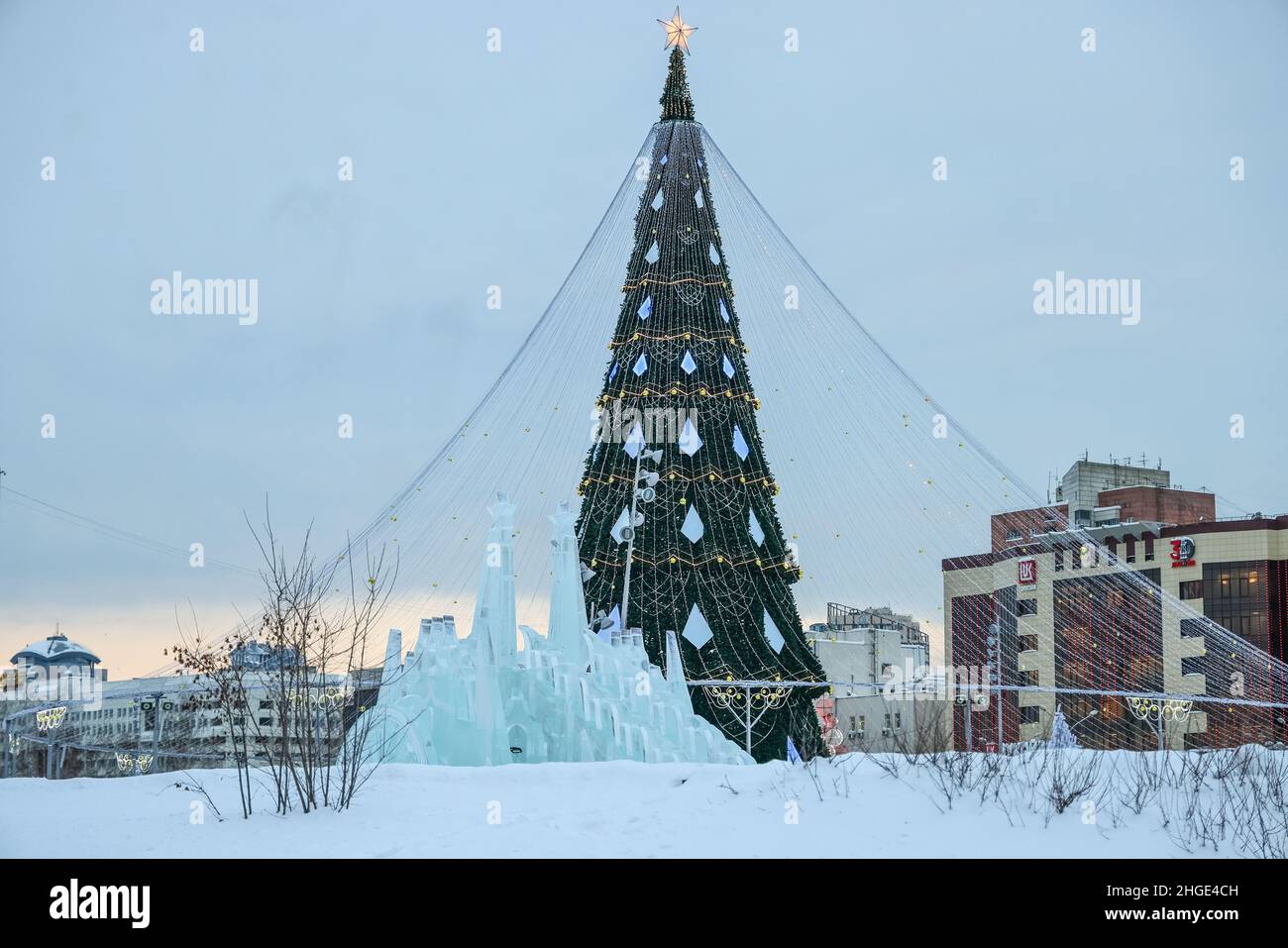 Perm, Russia. 20Th Jan, 2022. A Christmas Tree Stands Next To An Ice Castle. Credit: Vladimir Smirnov/Tass/Alamy Live News Stock Photo - Alamy