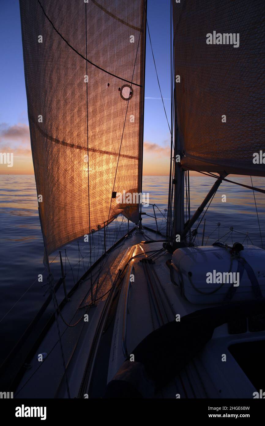 Sailing into the sunset; English Channel Stock Photo