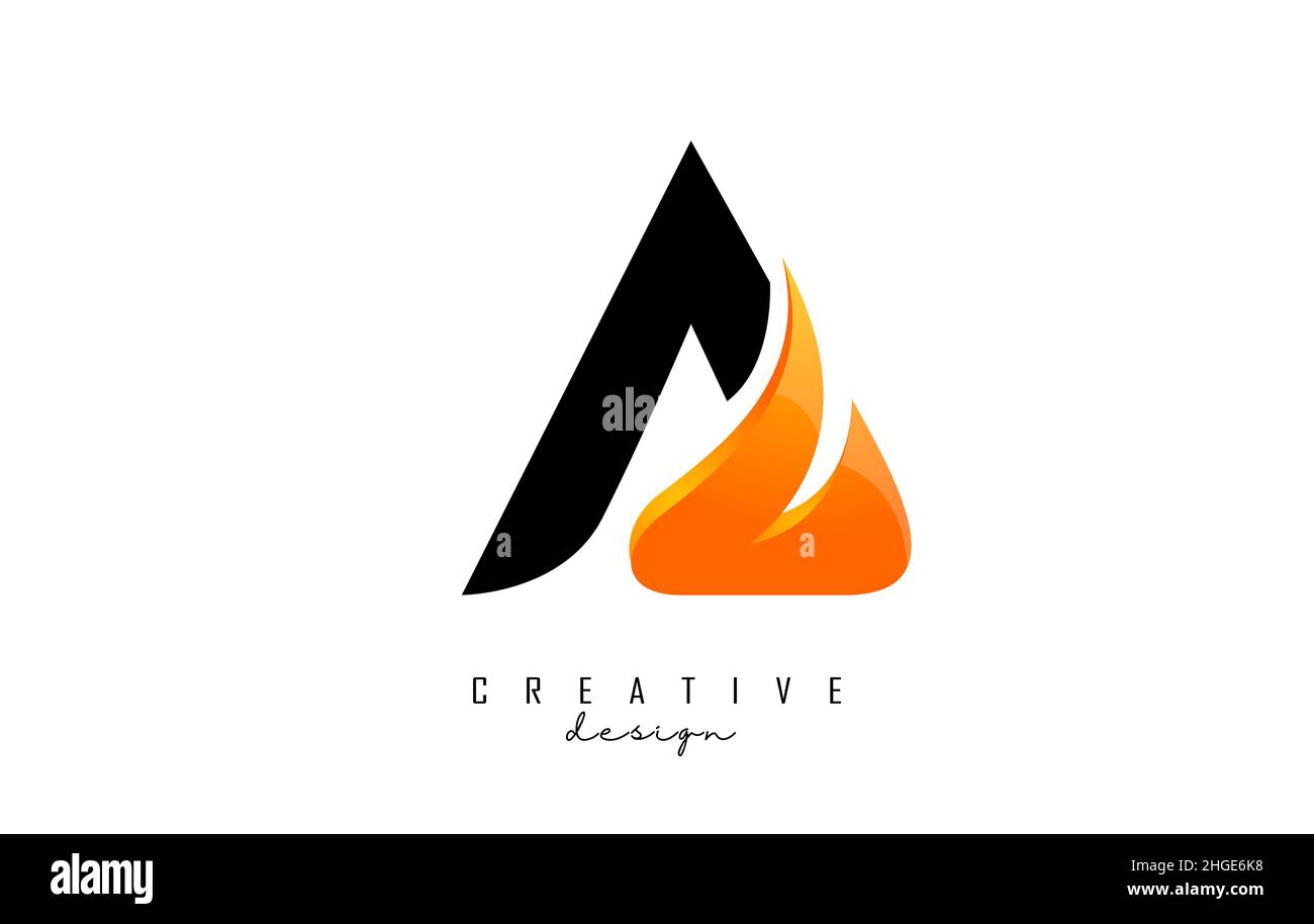 Vector illustration of abstract letter A with fire flames and Orange ...