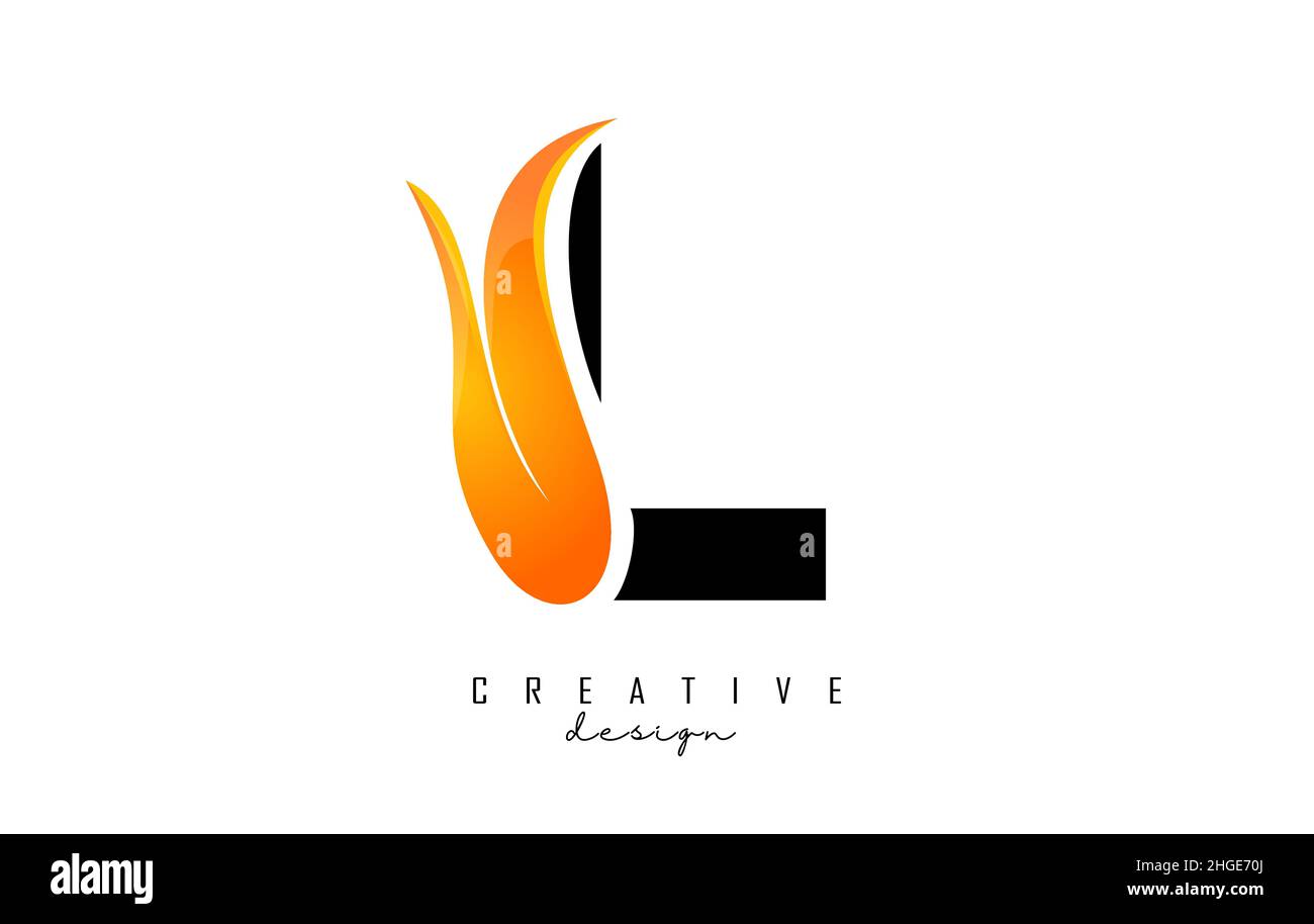 Vector illustration of abstract letter L with fire flames and Orange ...
