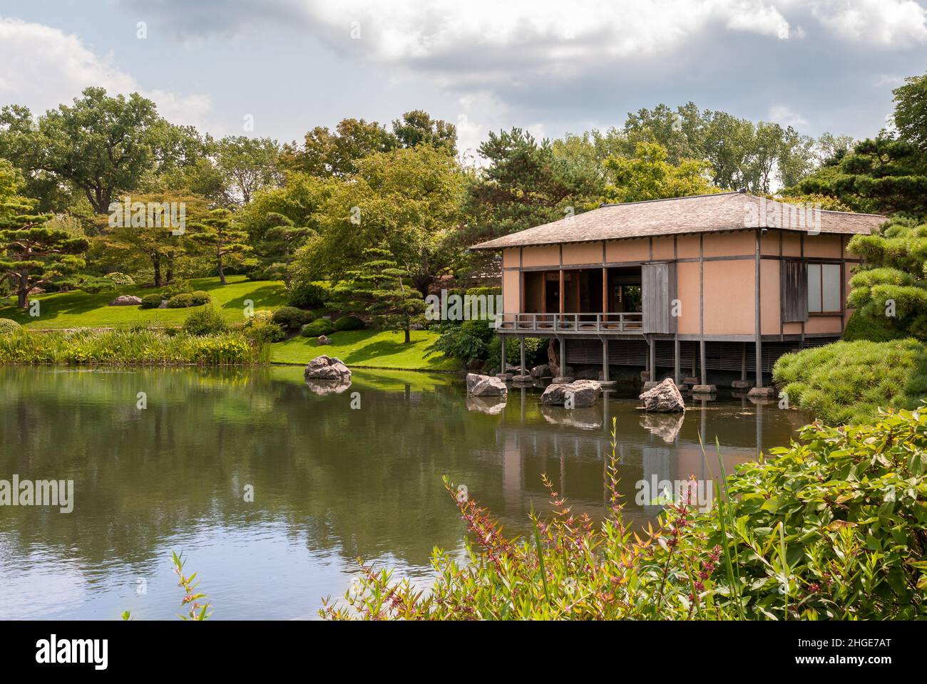 Japanese Island area at Chicago Botanic Garden, Glencoe, Illinois, USA Stock Photo