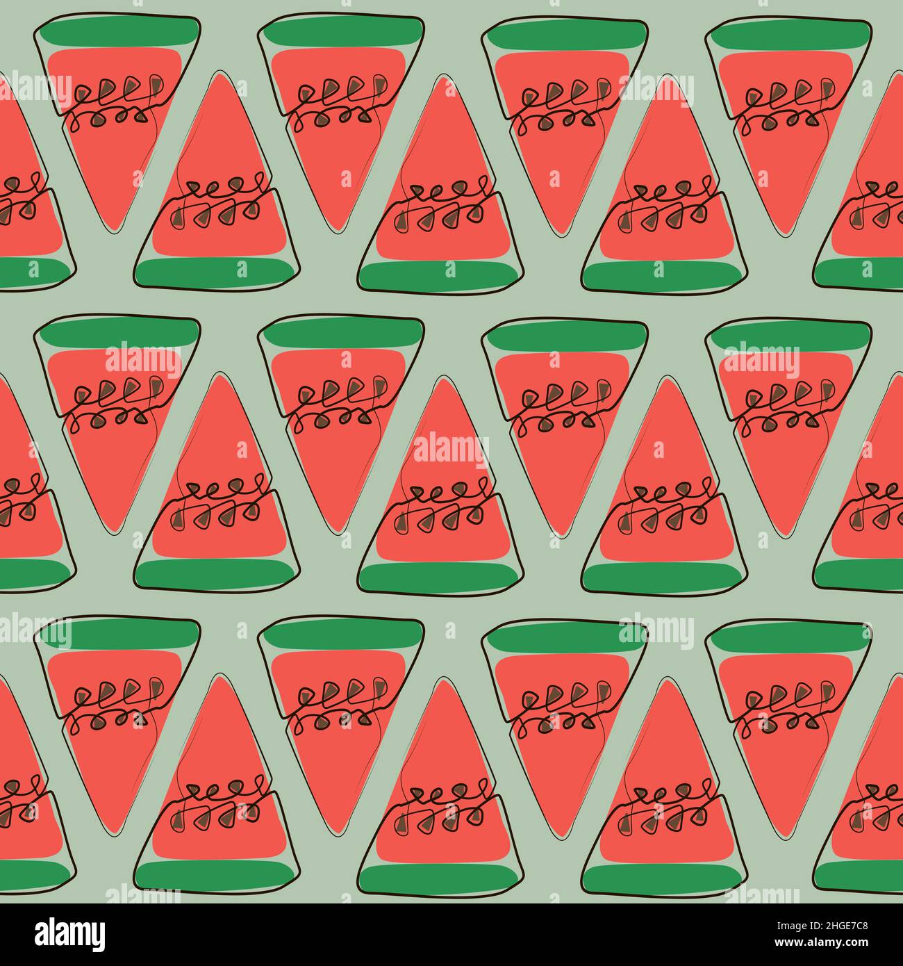 Vector Seamless pattern with watermelon and green background. Vector ...