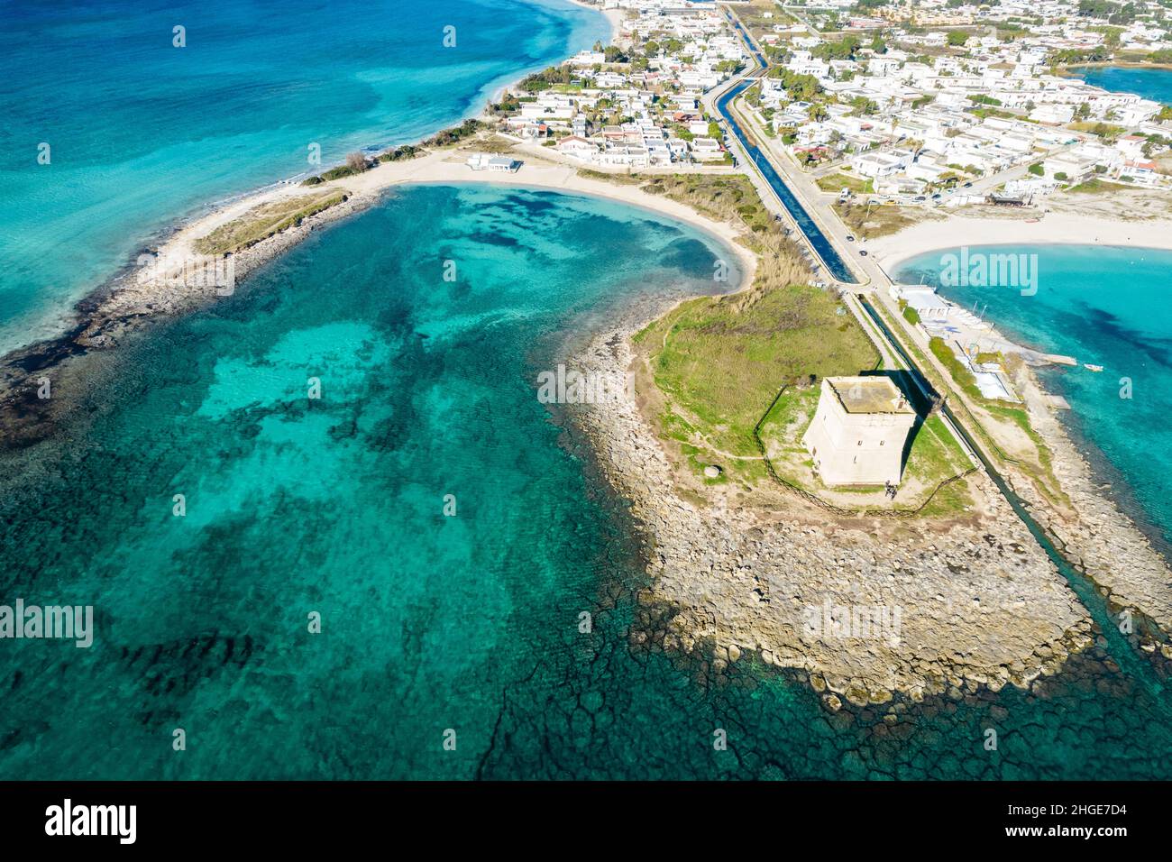 Aerial view of porto cesareo and the heart isle. Puglia, italy Stock Photo