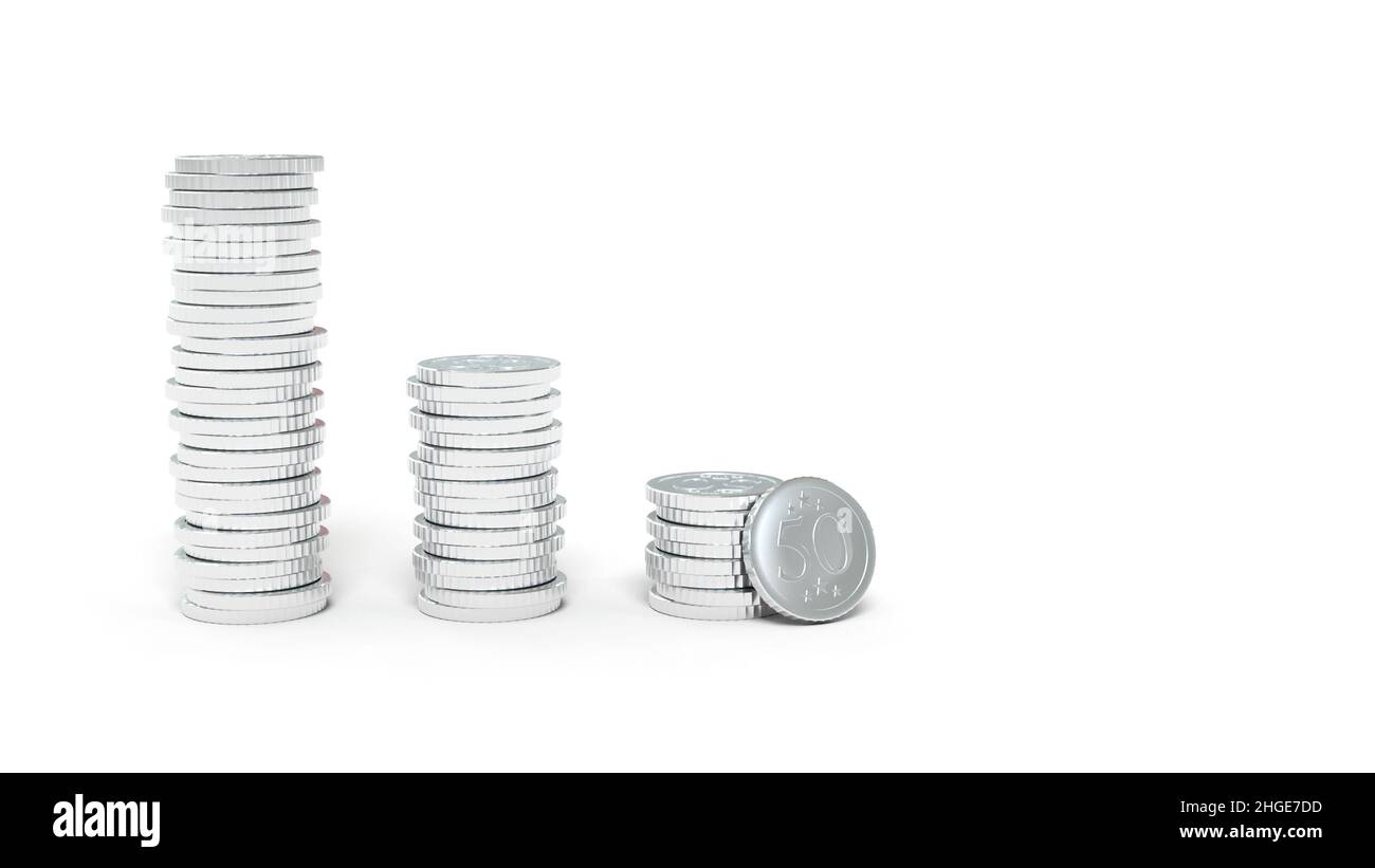 stacks of coins on white background - 3d rendering Stock Photo - Alamy