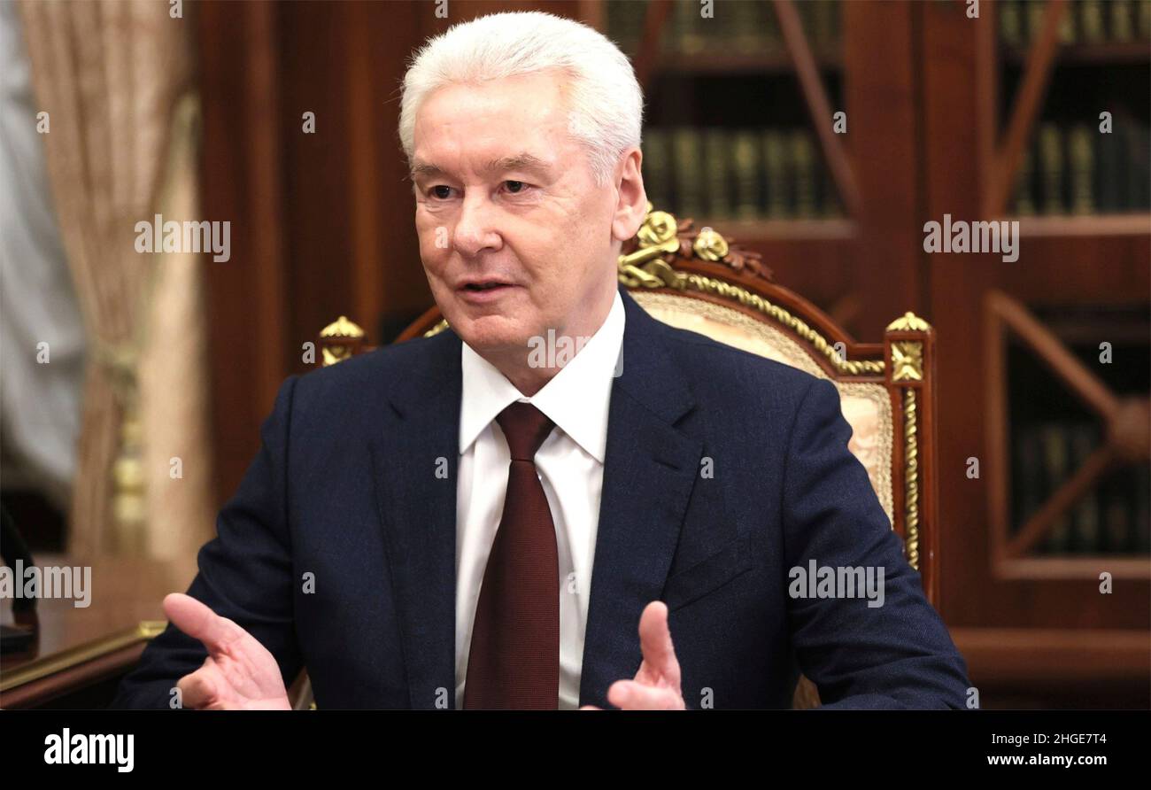 Moscow, Russia. 20th Jan, 2022. Moscow Mayor Sergei Sobyanin during a face-to-face meeting with Russian President Vladimir Putin at the Kremlin, January 20, 2022 in Moscow, Russia. Credit: Pavel Bednyakov/Kremlin Pool/Alamy Live News Stock Photo