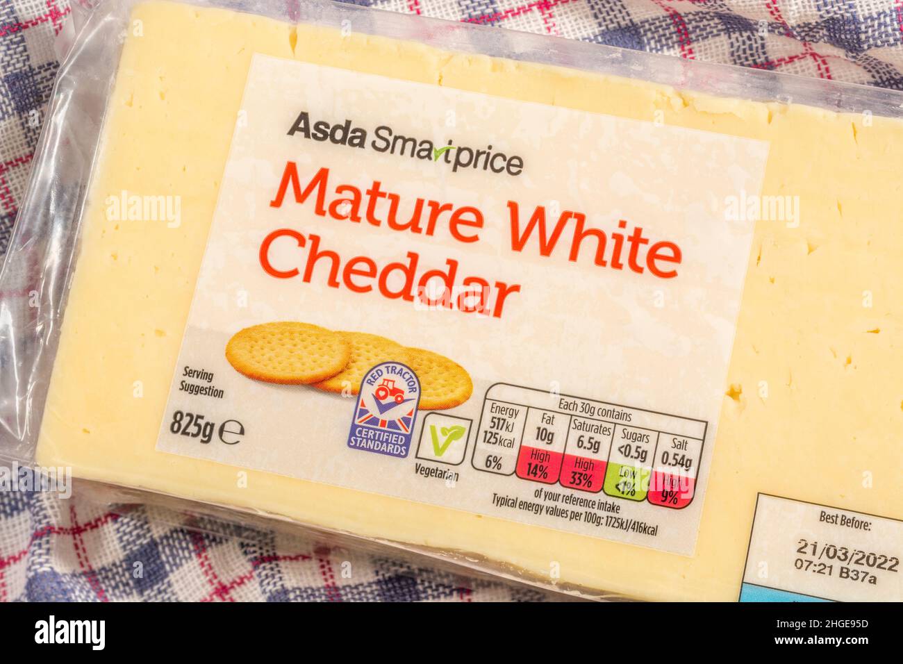 Plastic wrapper of ASDA budget ownlabel Mature Cheddar Cheese with
