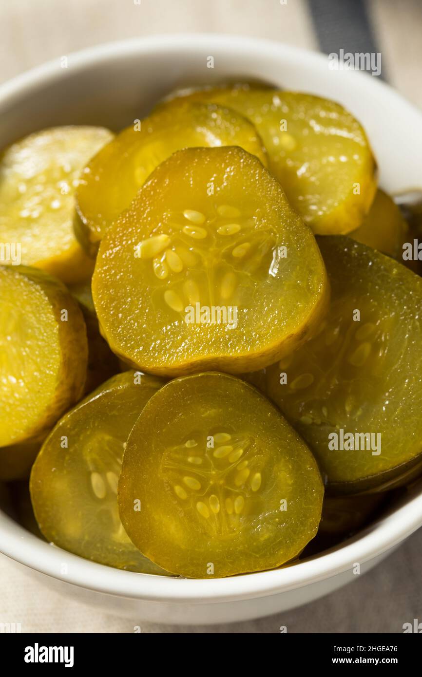 Organic Green Bread and Butter Pickle Chips in a Bowl Stock Photo Alamy