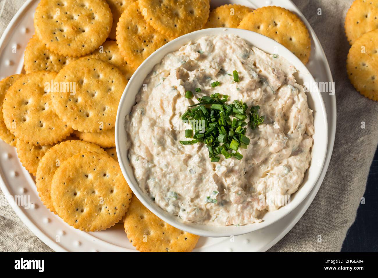 Homemade Smoked Salmon Dip with Chives and Crackers Stock Photo Alamy