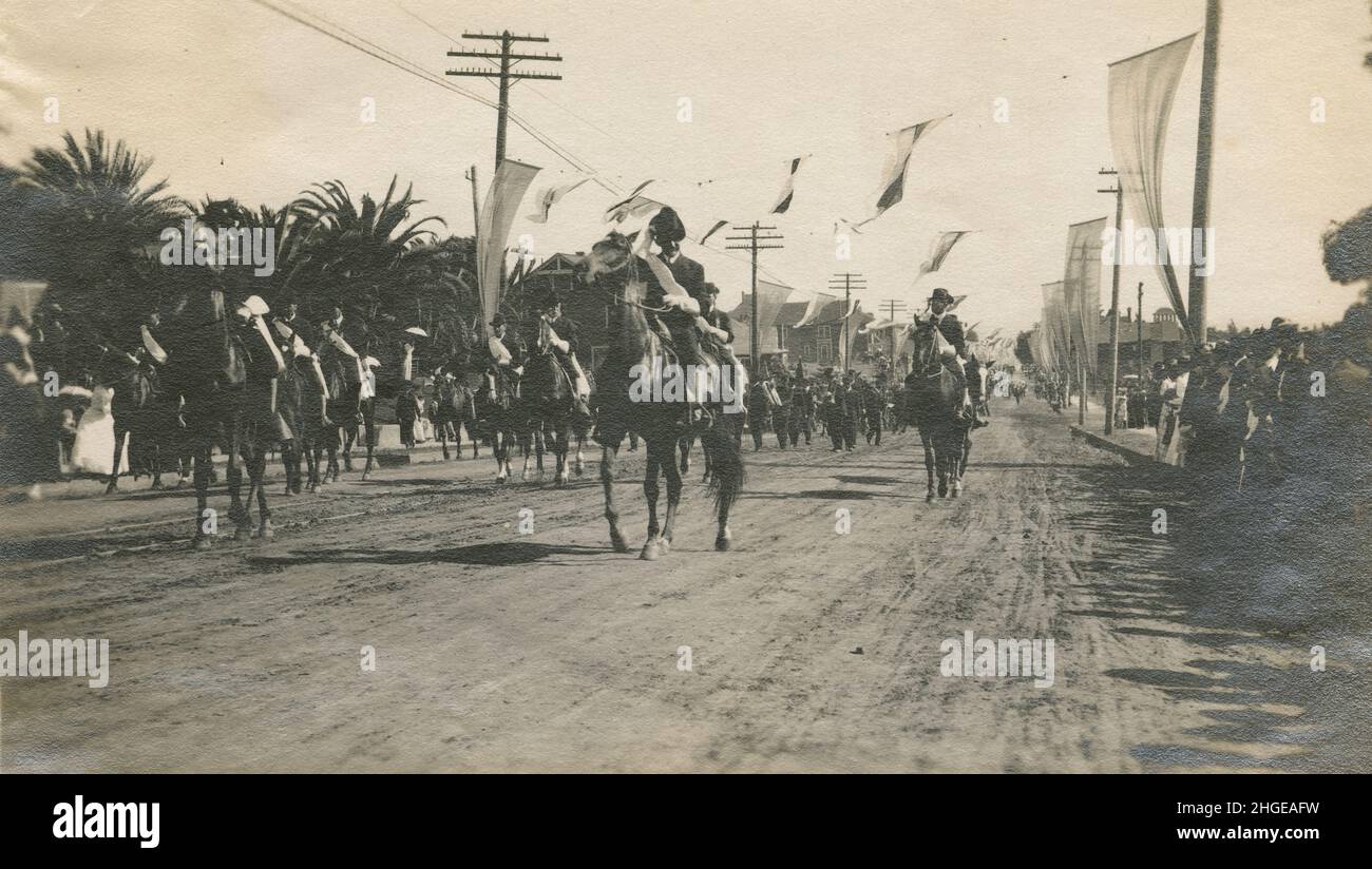 Antique 1908 photograph, parade or government officials marching at the “Parade for the Great White Fleet” in San Francisco, California on May 7th, 1908, possibly on Fillmore Street. SOURCE: ORIGINAL PHOTOGRAPH Stock Photo