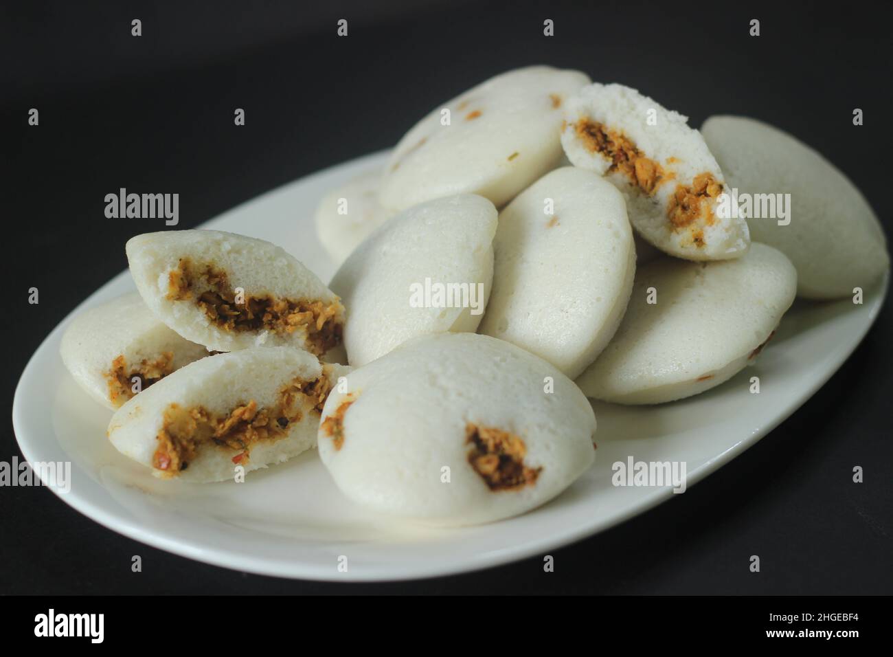 Chicken Stuffed steamed rice cake. Steamed rice cake stuffed with