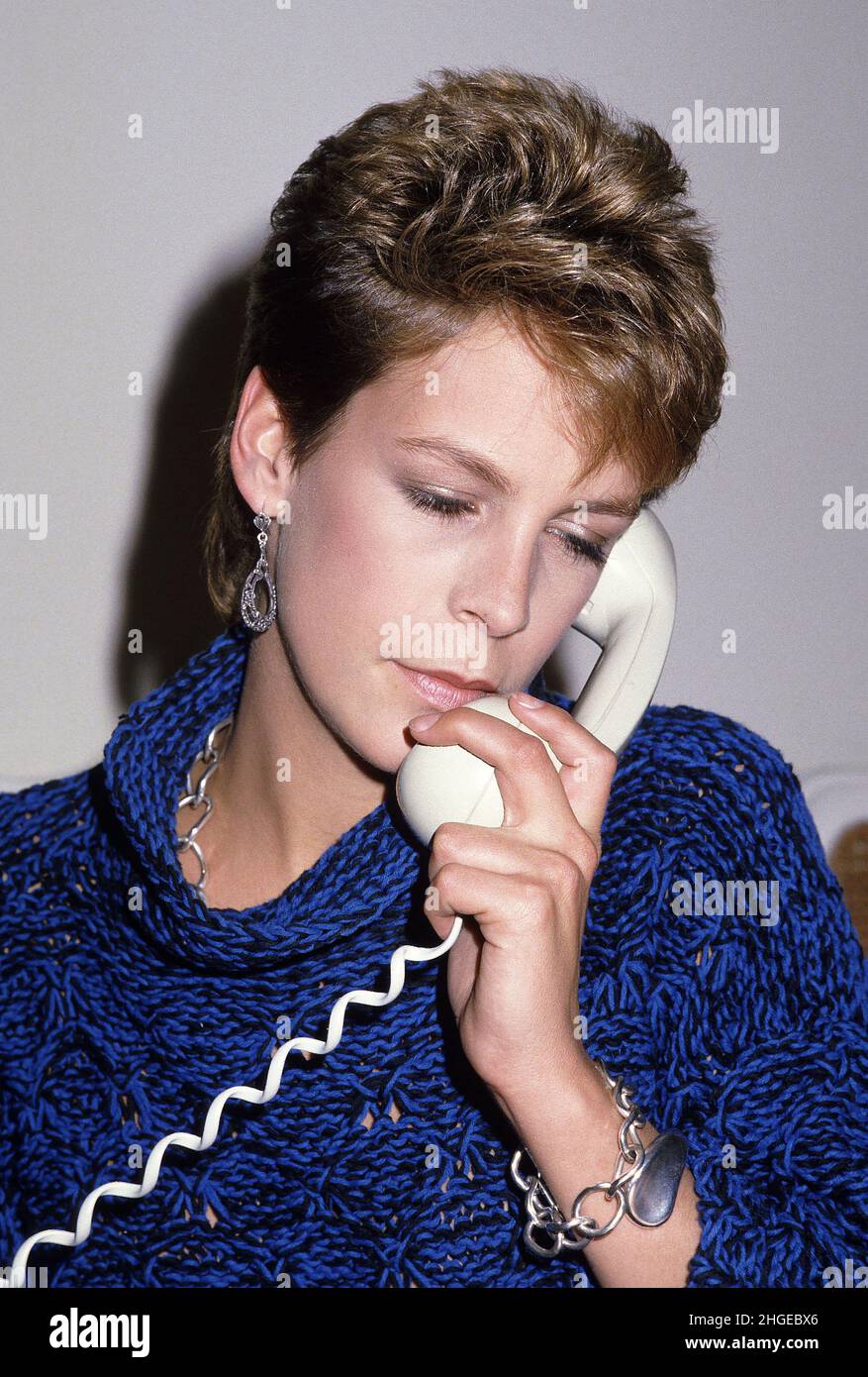 Jamie Lee Curtis  in London 1983 promoting Trading Places Stock Photo