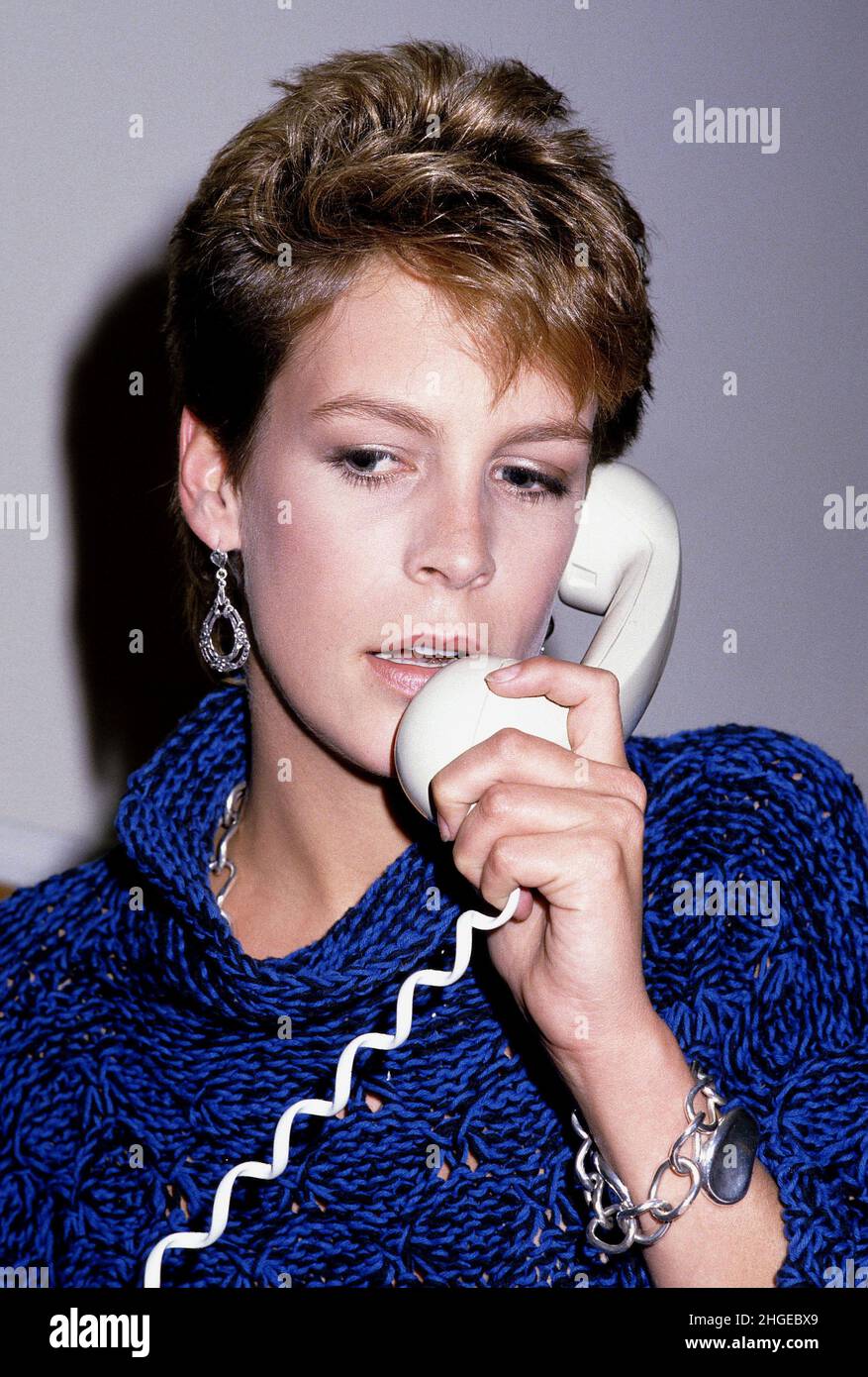 Jamie Lee Curtis  in London 1983 promoting Trading Places Stock Photo