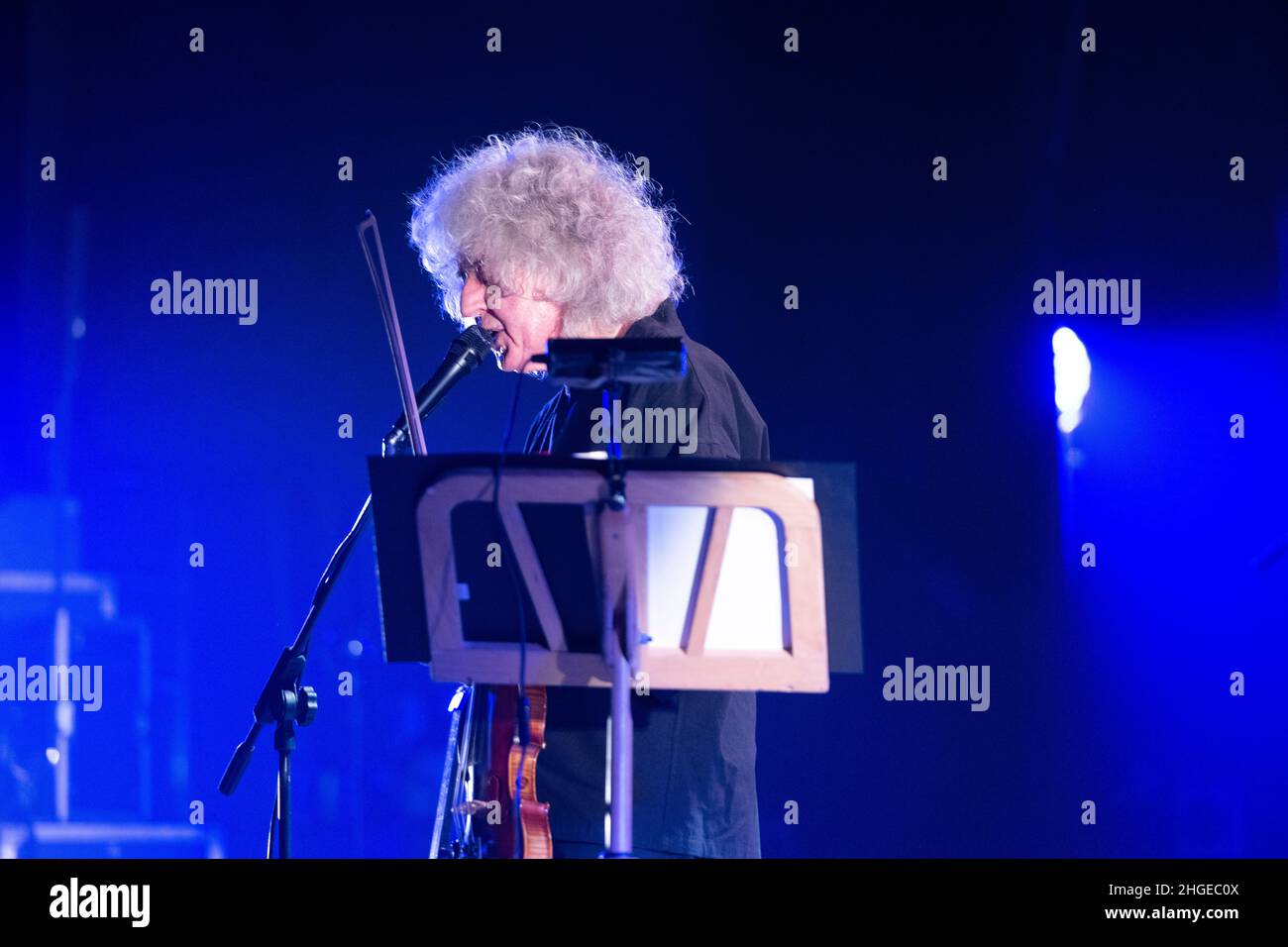 Italian singer and violonist Angelo Branduardi in concert “il cammino dell’anima tour” at Teatro Colosseo on January 19, 2021 in Turin, Italy. Stock Photo