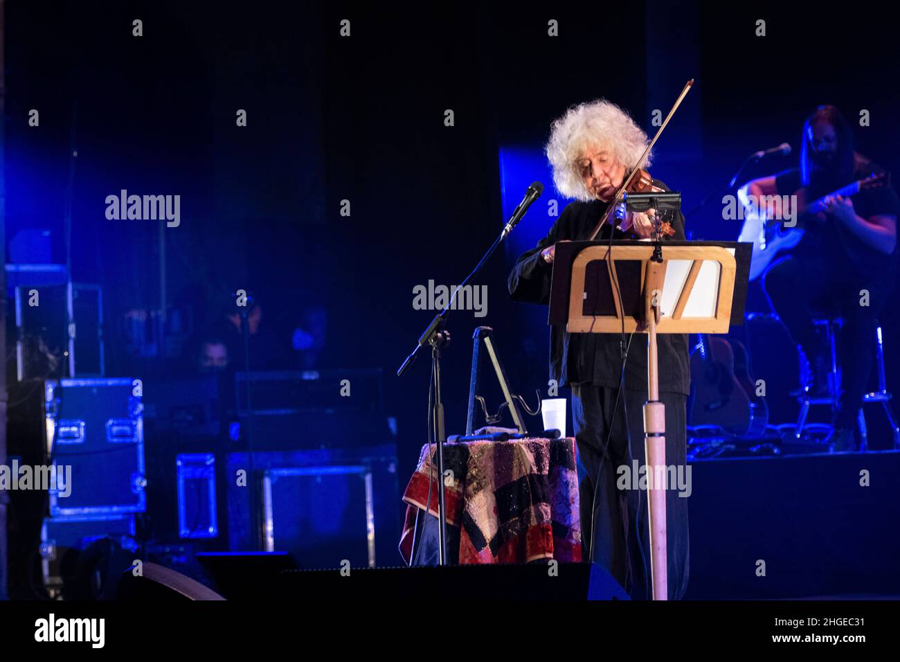 Italian singer and violonist Angelo Branduardi in concert “il cammino dell’anima tour” at Teatro Colosseo on January 19, 2021 in Turin, Italy. Stock Photo