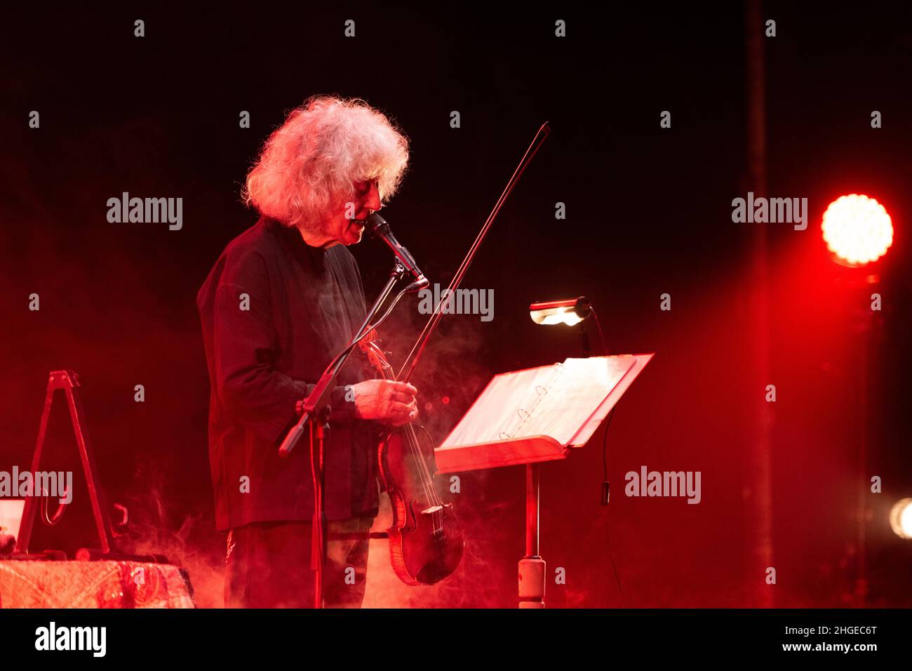 Italian singer and violonist Angelo Branduardi in concert “il cammino dell’anima tour” at Teatro Colosseo on January 19, 2021 in Turin, Italy. Stock Photo