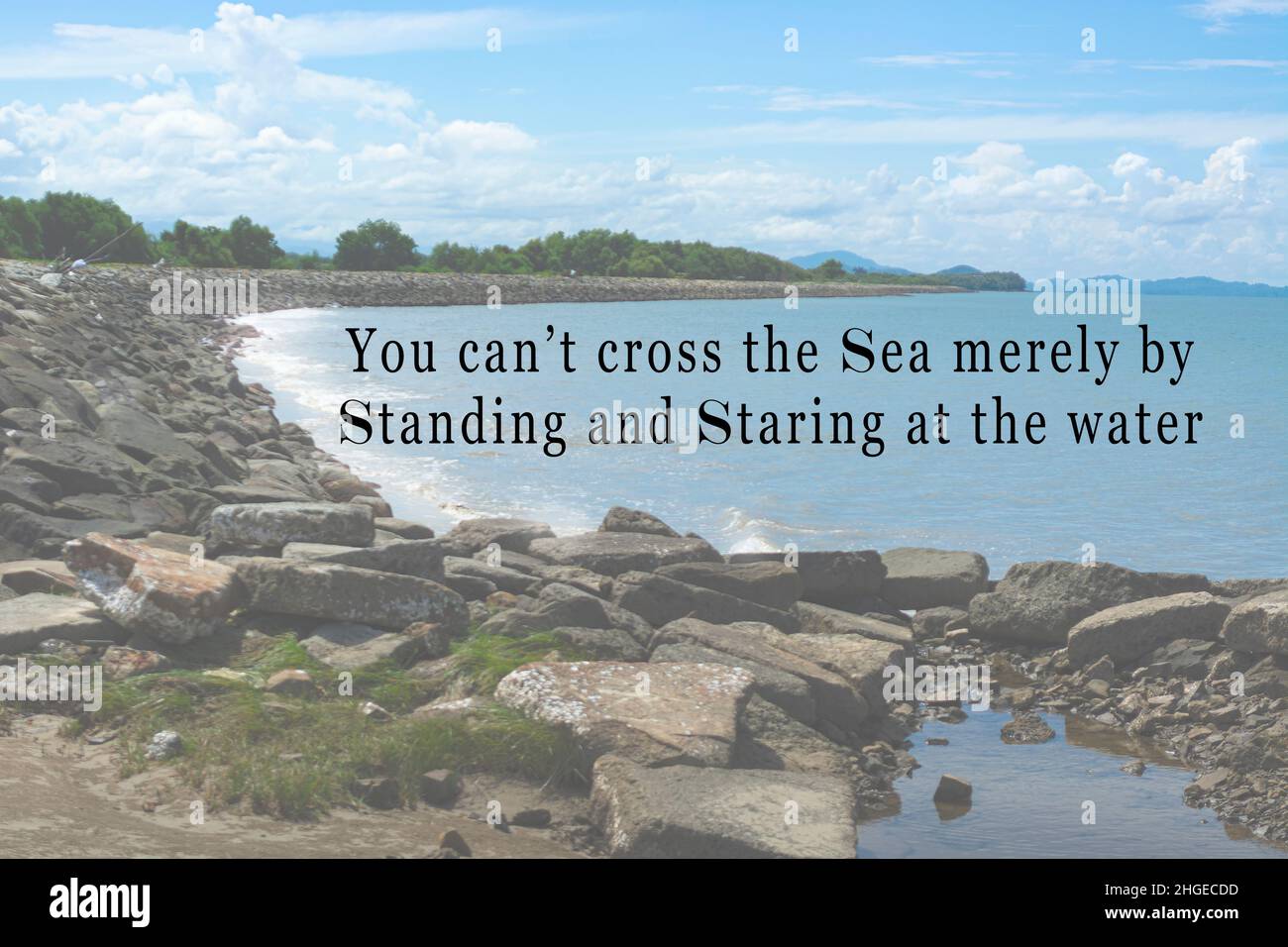 Motivational and inspirational quote - You can not cross the sea merely by  standing and staring at the water. On blurred background of blue ocean  Stock Photo - Alamy, image size:1300x956
