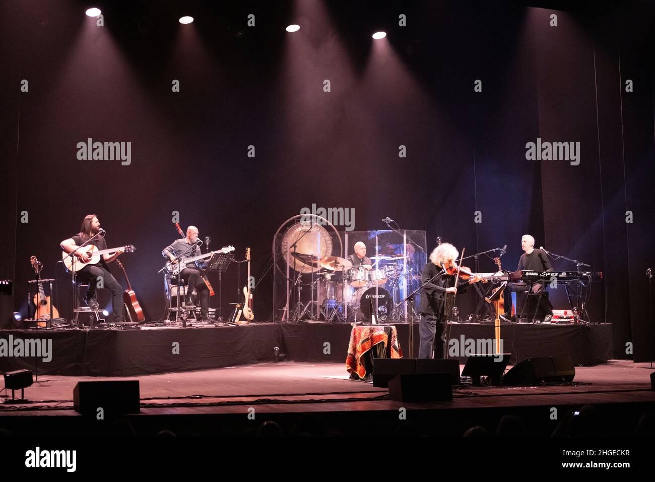 Italian singer and violonist Angelo Branduardi in concert “il cammino dell’anima tour” at Teatro Colosseo on January 19, 2021 in Turin, Italy. Stock Photo