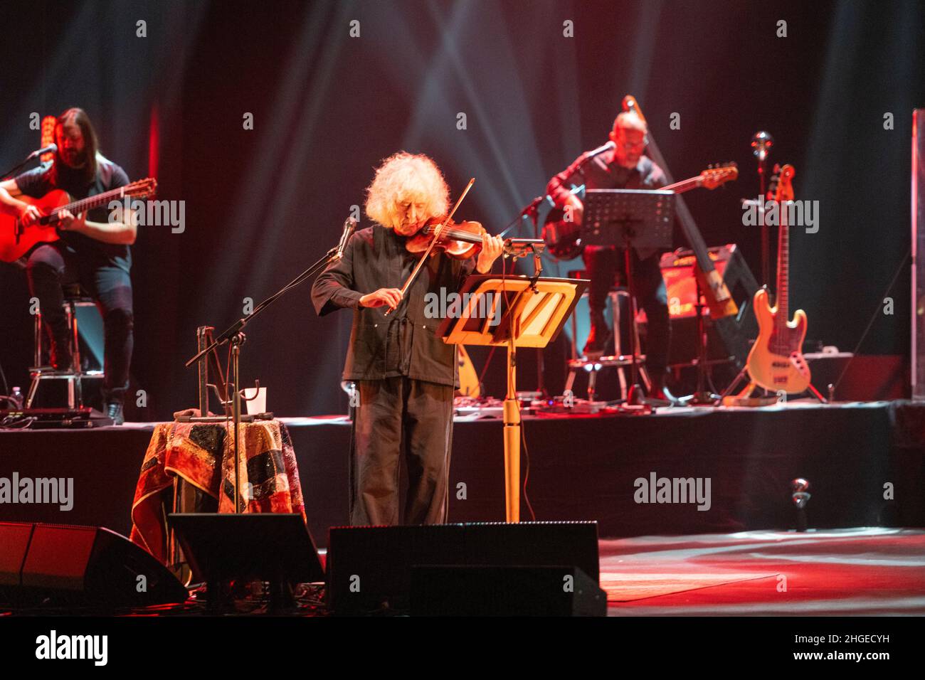 Italian singer and violonist Angelo Branduardi in concert “il cammino dell’anima tour” at Teatro Colosseo on January 19, 2021 in Turin, Italy. Stock Photo