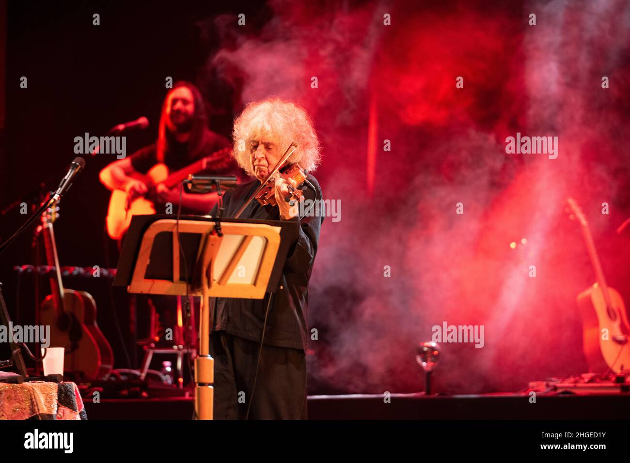 Italian singer and violonist Angelo Branduardi in concert “il cammino dell’anima tour” at Teatro Colosseo on January 19, 2021 in Turin, Italy. Stock Photo