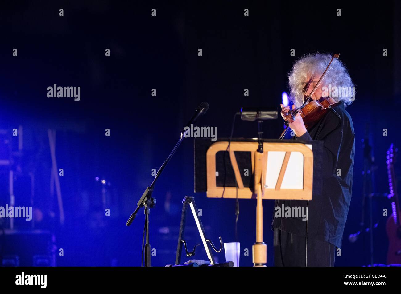 Italian singer and violonist Angelo Branduardi in concert “il cammino dell’anima tour” at Teatro Colosseo on January 19, 2021 in Turin, Italy. Stock Photo