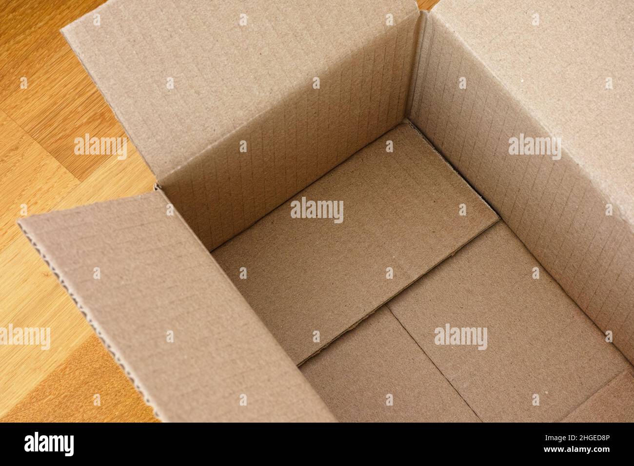 A empty open cardboard box. Close up. Stock Photo