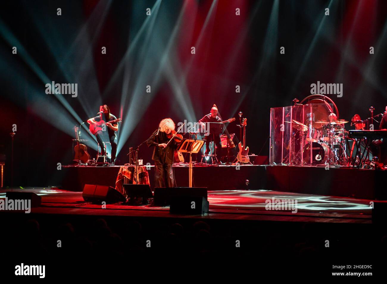 Italian singer and violonist Angelo Branduardi in concert “il cammino dell’anima tour” at Teatro Colosseo on January 19, 2021 in Turin, Italy. Stock Photo