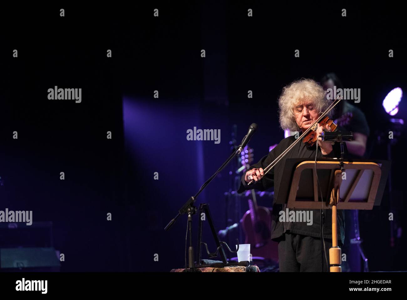 Italian singer and violonist Angelo Branduardi in concert “il cammino dell’anima tour” at Teatro Colosseo on January 19, 2021 in Turin, Italy. Stock Photo