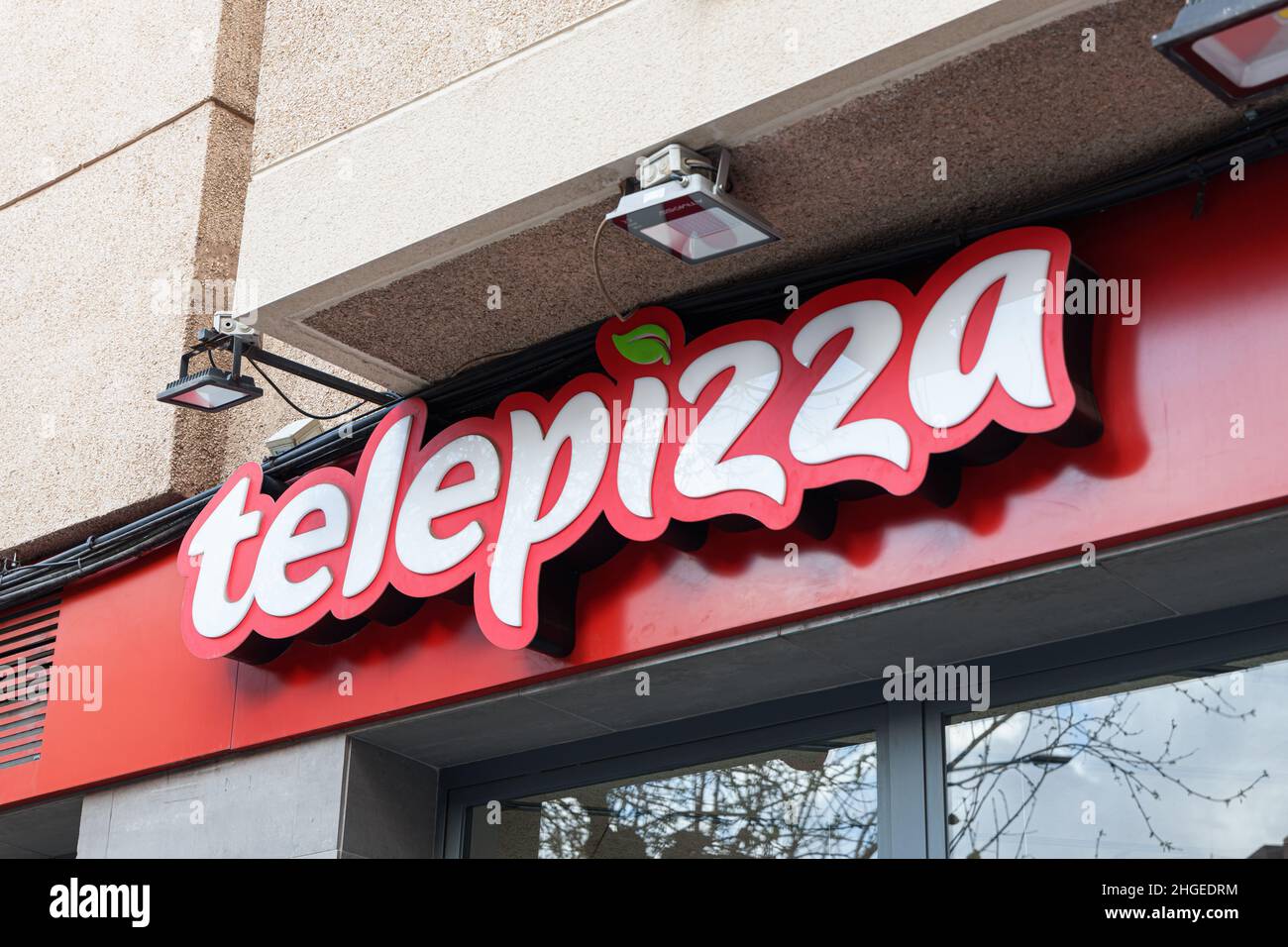 VALENCIA, SPAIN - JANUARY 13, 2022: Telepizza is a Spanish multinational pizza restaurant chain Stock Photo