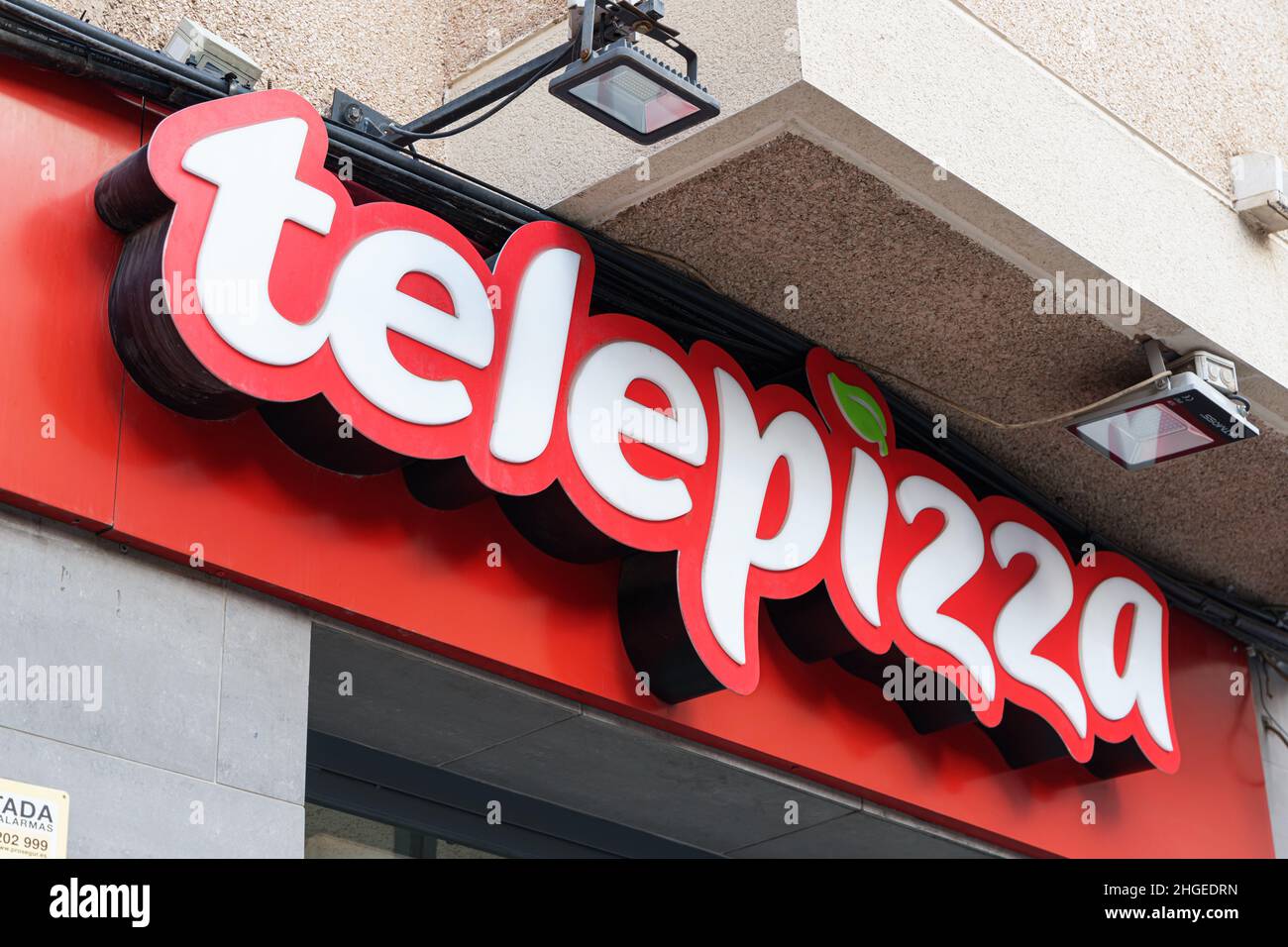 VALENCIA, SPAIN - JANUARY 13, 2022: Telepizza is a Spanish multinational pizza restaurant chain Stock Photo